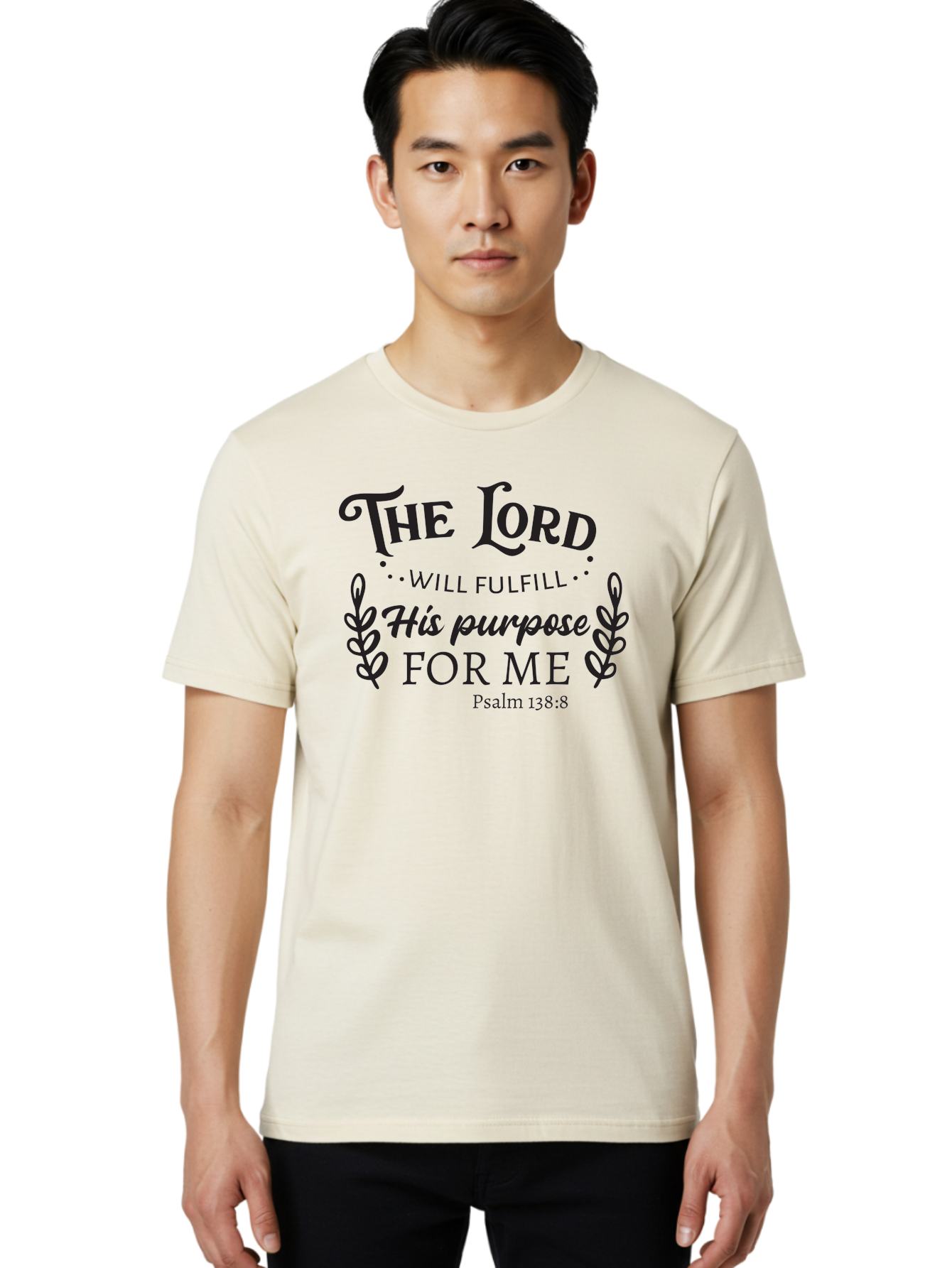 The-Lord-Will-Fulfill-His-Purpose-For-Me Men'S Graphic Tee, 100% Cotton, Comfortable Casual Summer Wear, Machine Washable, Inspirational Quote, Motivational Quote, Bible Verse, Psalm 138:8, Faith-Based Design, Religious Art, Aad236