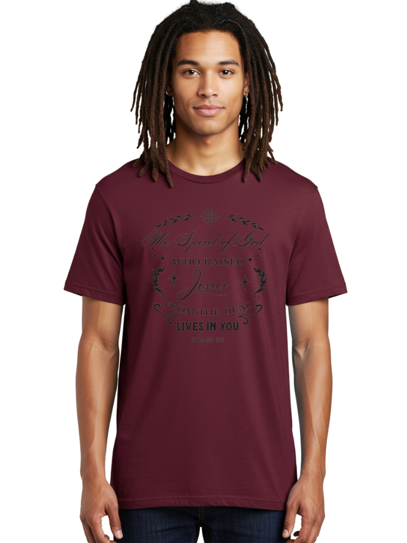 The-Spirit-Of-God-Who-Raised-Jesus Men'S Graphic Tee, 100% Cotton, Comfortable Casual Summer Wear, Machine Washable, Christian Inspirational Quote, Romans 8:11, Jesus Christ Resurrection, Spiritual Guidance, Faith-Based Message, Aad238
