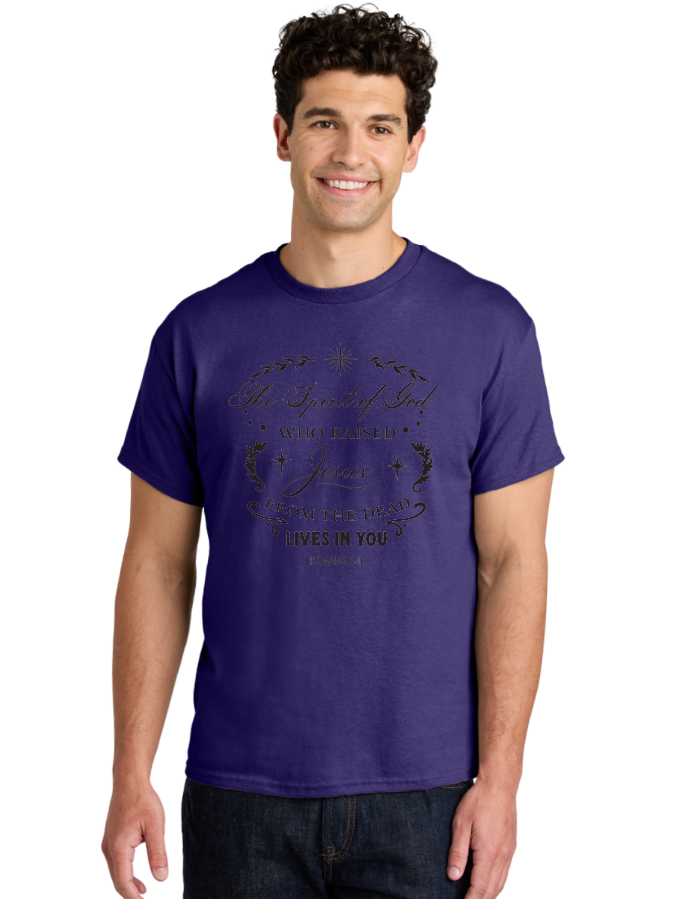 The-Spirit-Of-God-Who-Raised-Jesus Men'S Graphic Tee, 100% Cotton, Comfortable Casual Summer Wear, Machine Washable, Christian Inspirational Quote, Romans 8:11, Jesus Christ Resurrection, Spiritual Guidance, Faith-Based Message, Aad238