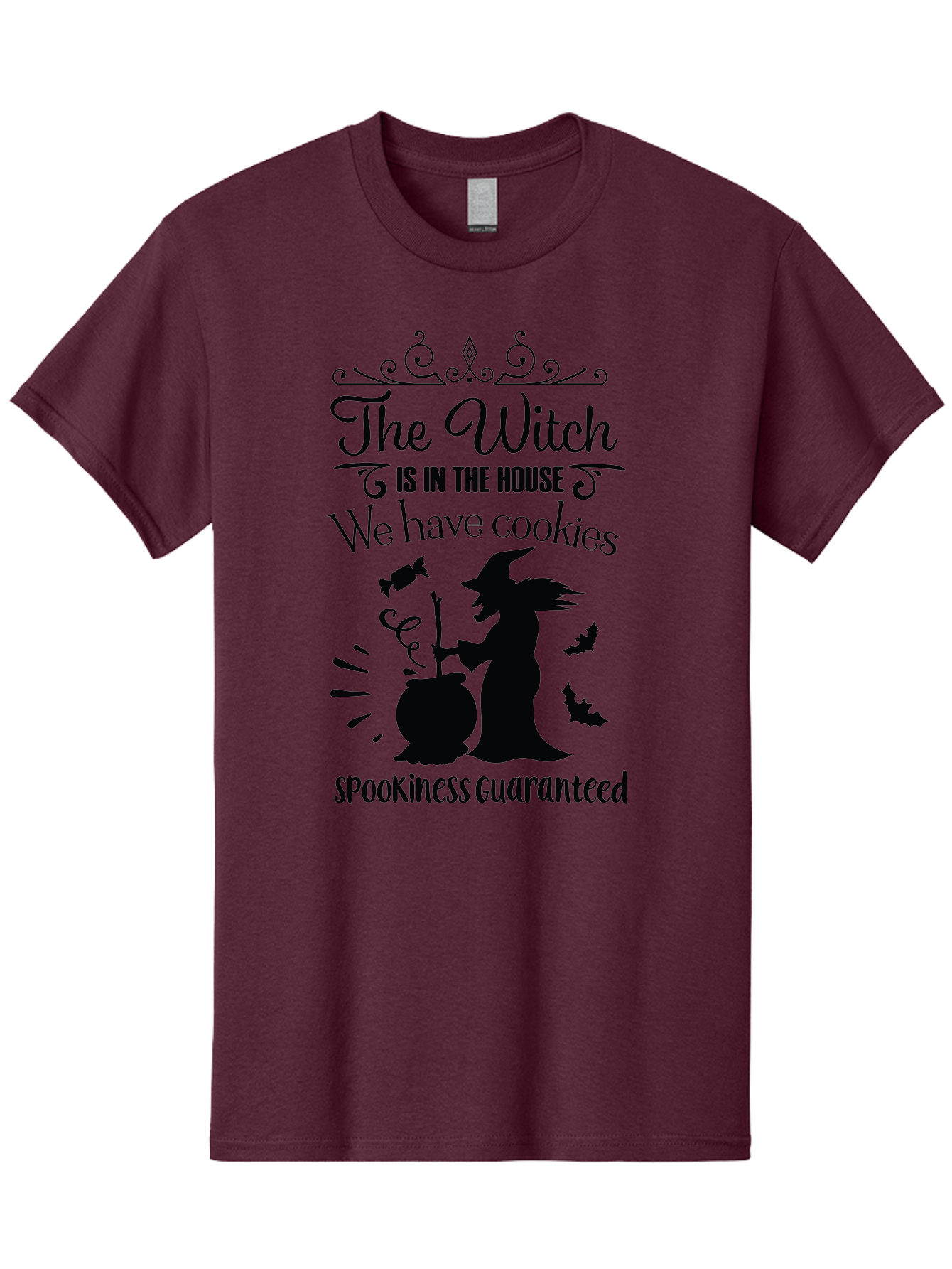 The-Witch-Is-In-The-House-We-Have-Cookies Men'S Graphic Tee, 100% Cotton, Comfortable Casual Summer Wear, Machine Washable, Halloween Witch, Witch Silhouette, Witch'S Cauldron, Halloween Treats, Spooky Decorations, Halloween Cookies, Aad239