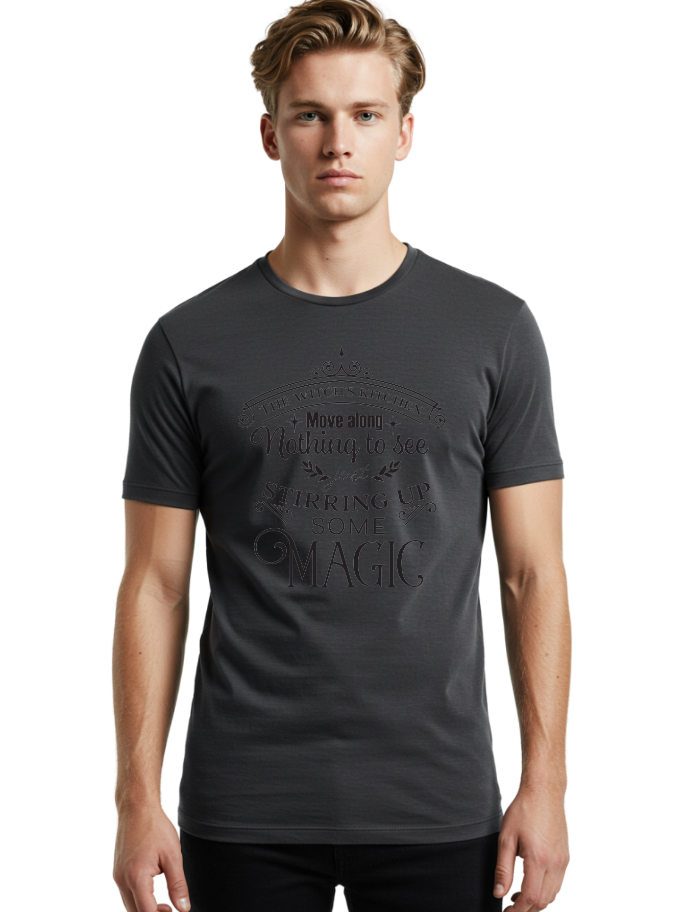 The-Witch-S-Kitchen Men'S Graphic Tee, 100% Cotton, Comfortable Casual Summer Wear, Machine Washable, Witchy Vibes, Mystical Quotes, Magical Kitchen, Spellbinding Atmosphere, Mystical Elements, Witchcraft Phrases, Mystical Ambiance Aad240