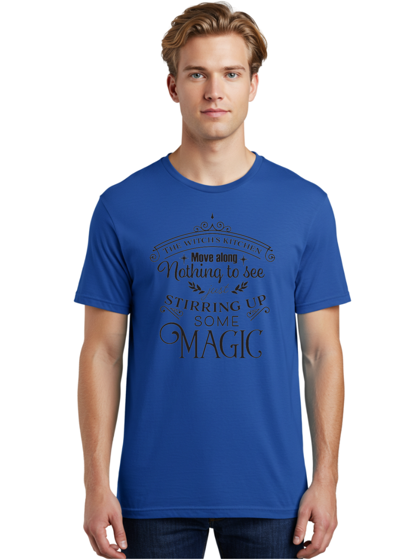 The-Witch-S-Kitchen Men'S Graphic Tee, 100% Cotton, Comfortable Casual Summer Wear, Machine Washable, Witchy Vibes, Mystical Quotes, Magical Kitchen, Spellbinding Atmosphere, Mystical Elements, Witchcraft Phrases, Mystical Ambiance Aad240