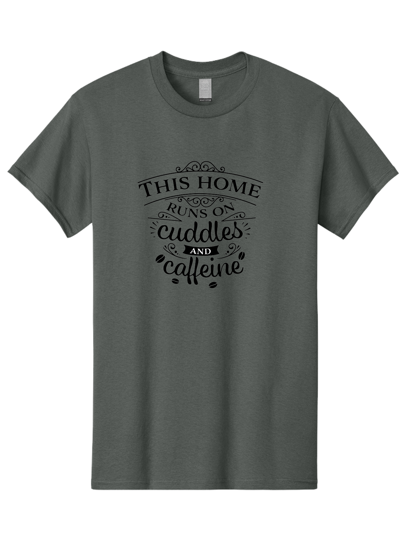 This-Home-Runs-On-Cuddles-And-Caffeine Men'S Graphic Tee, 100% Cotton, Comfortable Casual Summer Wear, Machine Washable, Funny Quote, Cuddles And Caffeine, Home Decor, Humorous Sayings, Coffee Lover Gift, Family Quote, Cozy Home Vibes, Aad244