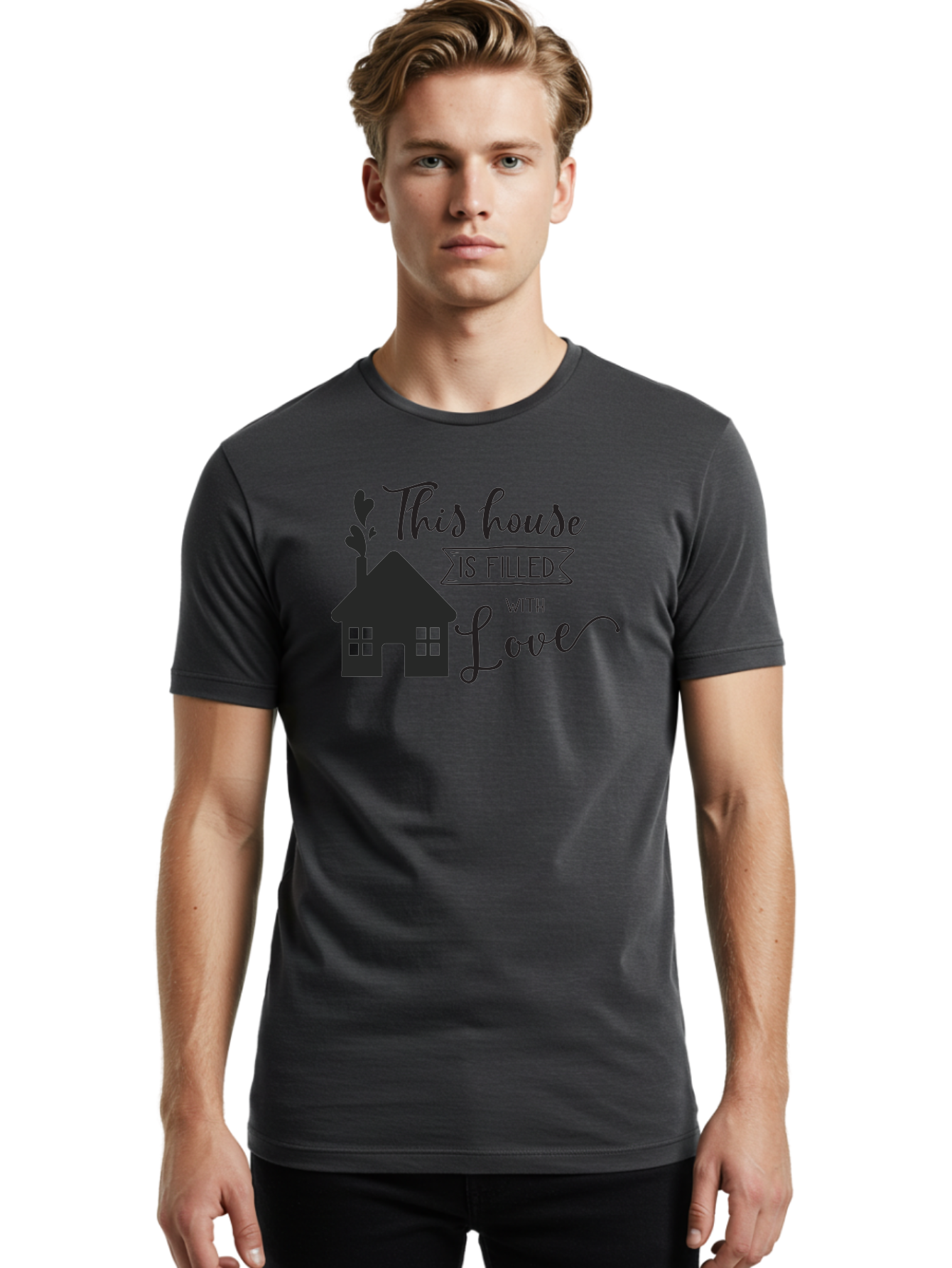 This-House-Is-Filled-With-Love Men'S Graphic Tee, 100% Cotton, Comfortable Casual Summer Wear, Machine Washable, Love-Filled Home, Family Values, Home Sweet Home, Heartwarming Quotes, Cozy Atmosphere, Loving Sentiment, Home Decor Inspiration Aad245