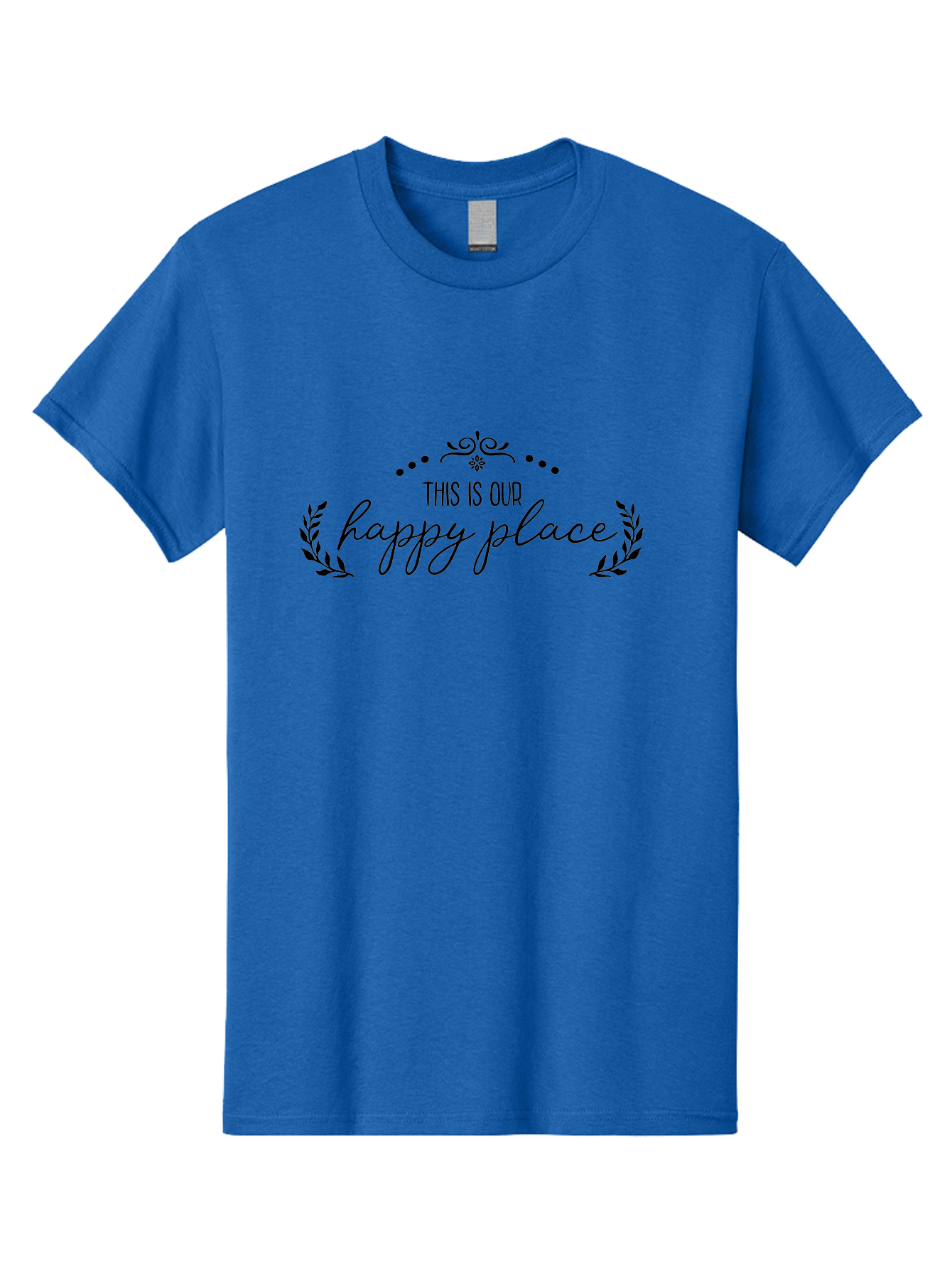 This-Is-Our-Happy-Place Men'S Graphic Tee, 100% Cotton, Comfortable Casual Summer Wear, Machine Washable, Happy Place, Positive Vibes, Inspiring Quote, Motivational Words, Floral Wreath, Decorative Design, Harmony, Happiness, Aad248