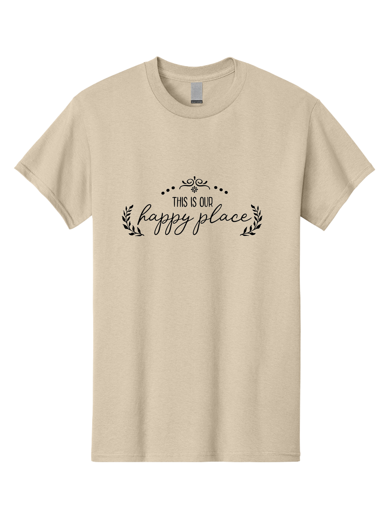 This-Is-Our-Happy-Place Men'S Graphic Tee, 100% Cotton, Comfortable Casual Summer Wear, Machine Washable, Happy Place, Positive Vibes, Inspiring Quote, Motivational Words, Floral Wreath, Decorative Design, Harmony, Happiness, Aad248