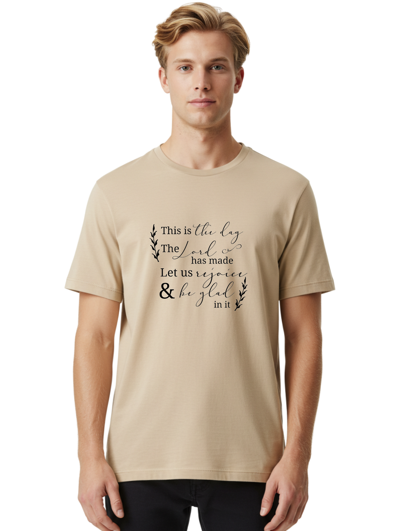 This-Is-The-Day Men'S Graphic Tee, 100% Cotton, Comfortable Casual Summer Wear, Machine Washable, Inspirational Quote, Bible Verse, Rejoice, Glad, Day Of Joy, Positivity, Faith, Scripture, Motivation, Uplifting, Spiritual Growth Aad249