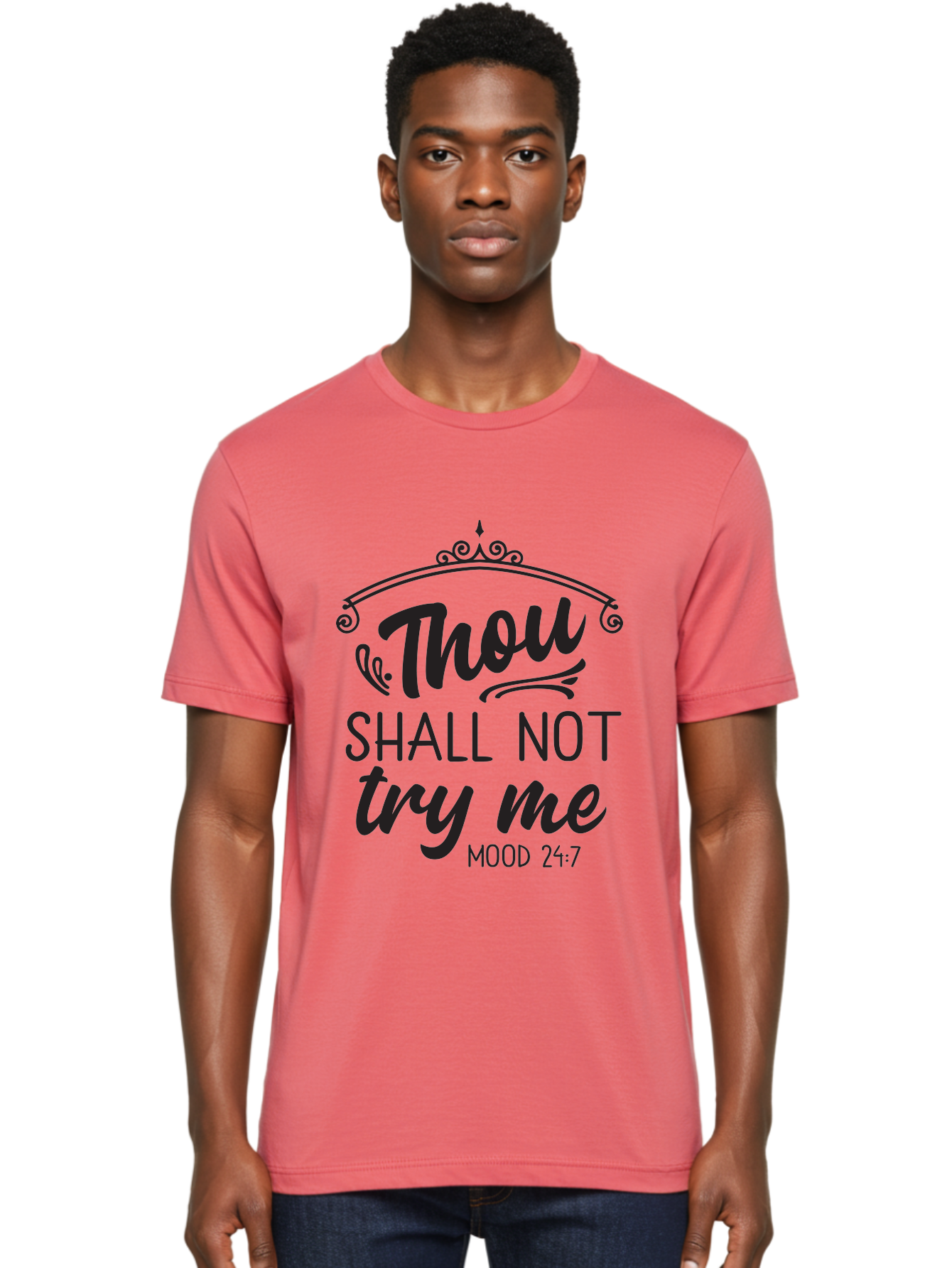 Thou-Shall-Not-Try-Me Men'S Graphic Tee, 100% Cotton, Comfortable Casual Summer Wear, Machine Washable, Inspirational Quote, Motivational Phrase, Black Text, Decorative Typography, Funny Saying, Humorous Design, Unique Phrase, Quirky Humor Aad250