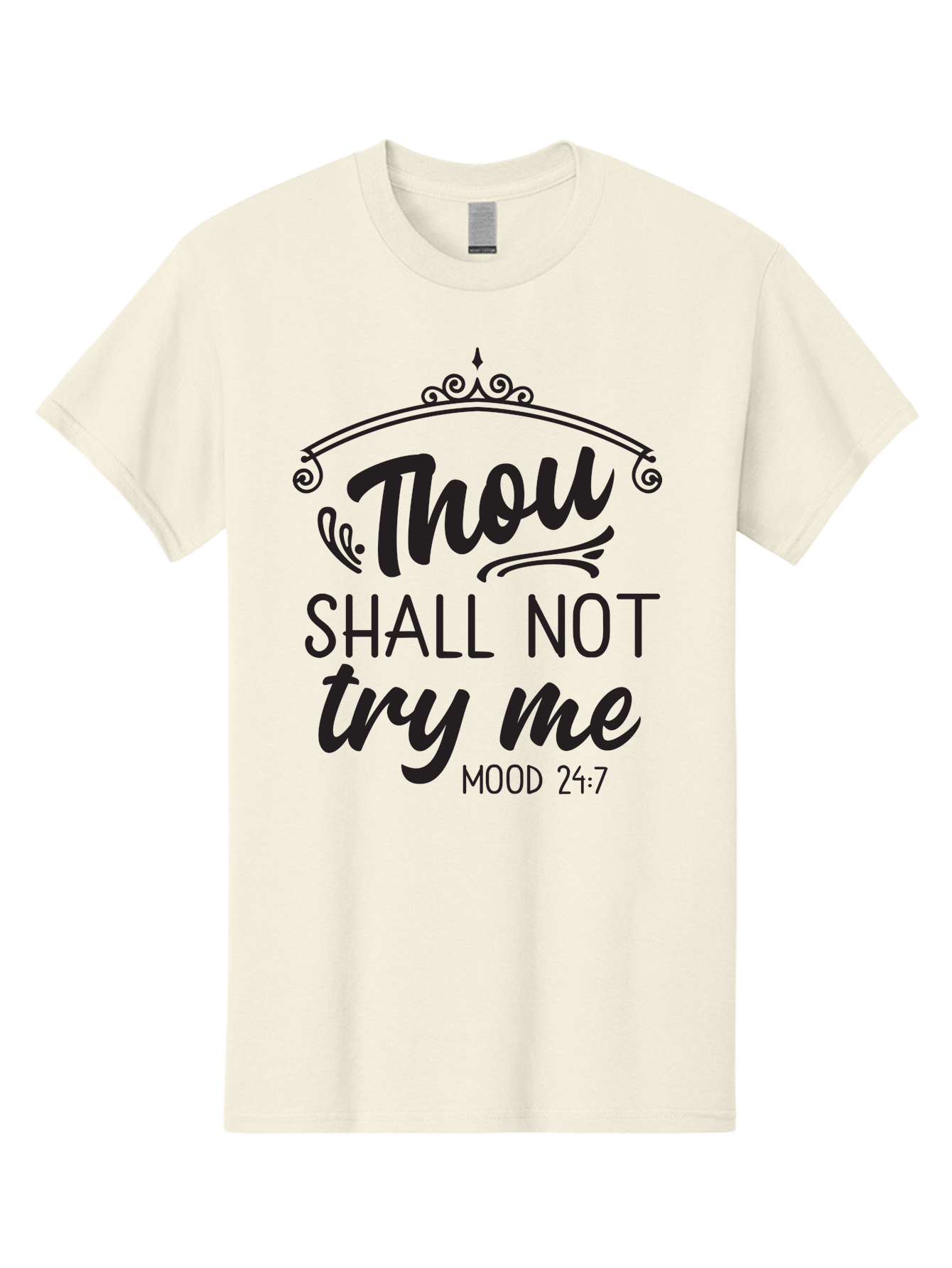 Thou-Shall-Not-Try-Me Men'S Graphic Tee, 100% Cotton, Comfortable Casual Summer Wear, Machine Washable, Inspirational Quote, Motivational Phrase, Black Text, Decorative Typography, Funny Saying, Humorous Design, Unique Phrase, Quirky Humor Aad250