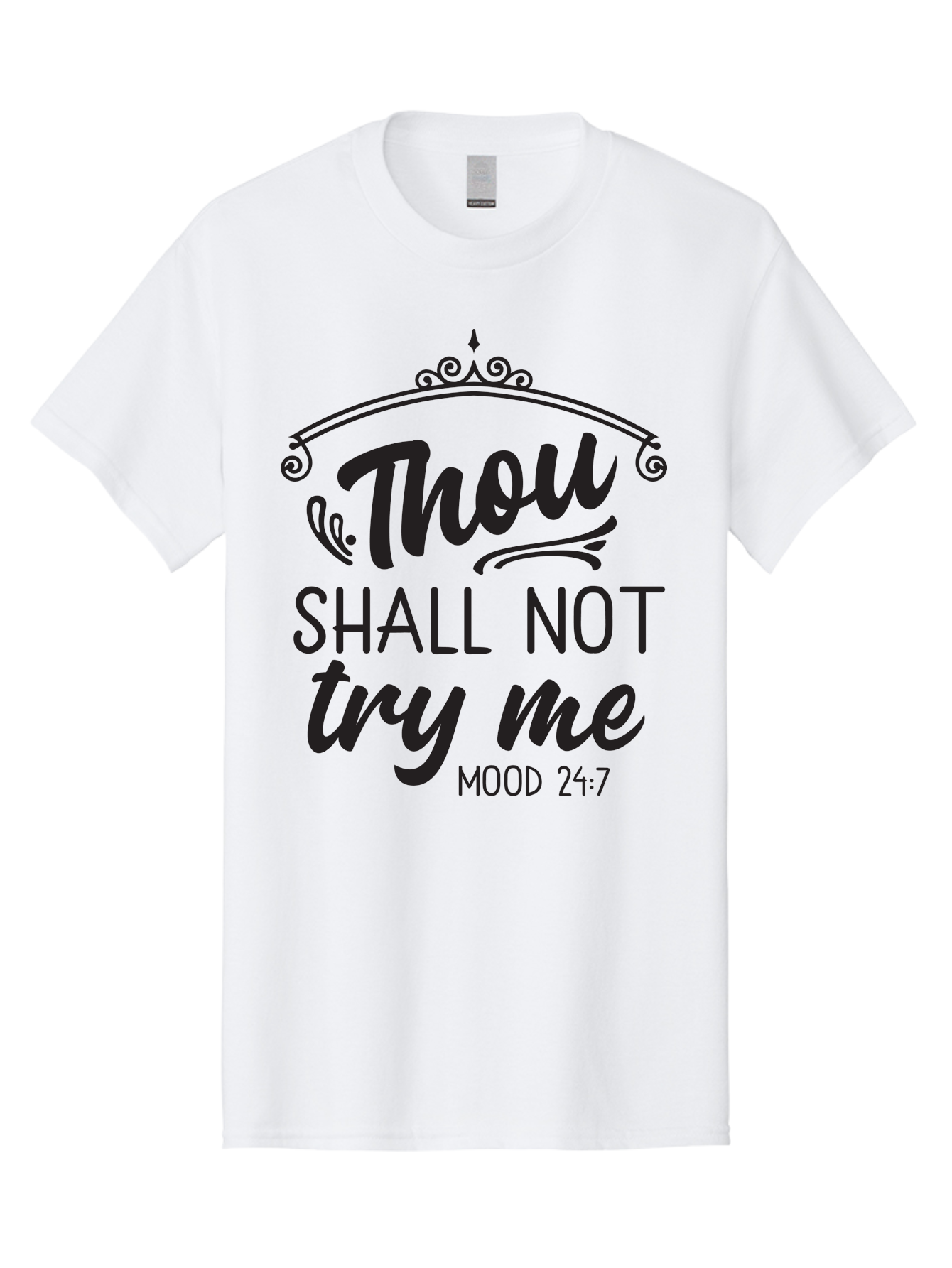 Thou-Shall-Not-Try-Me Men'S Graphic Tee, 100% Cotton, Comfortable Casual Summer Wear, Machine Washable, Inspirational Quote, Motivational Phrase, Black Text, Decorative Typography, Funny Saying, Humorous Design, Unique Phrase, Quirky Humor Aad250