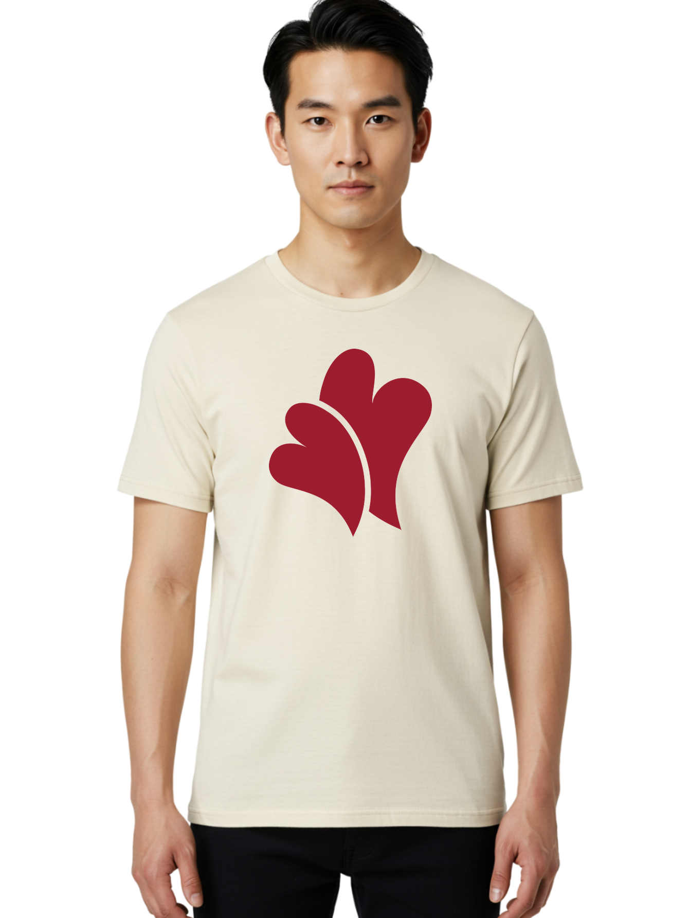 Three-Hearts Men'S Graphic Tee, 100% Cotton, Comfortable Casual Summer Wear, Machine Washable, Three Red Hearts, Crimson Love Symbols, Symbolic Love, Heart-Shaped Graphics, Romantic Icons, Red Heart Illustrations Aad253