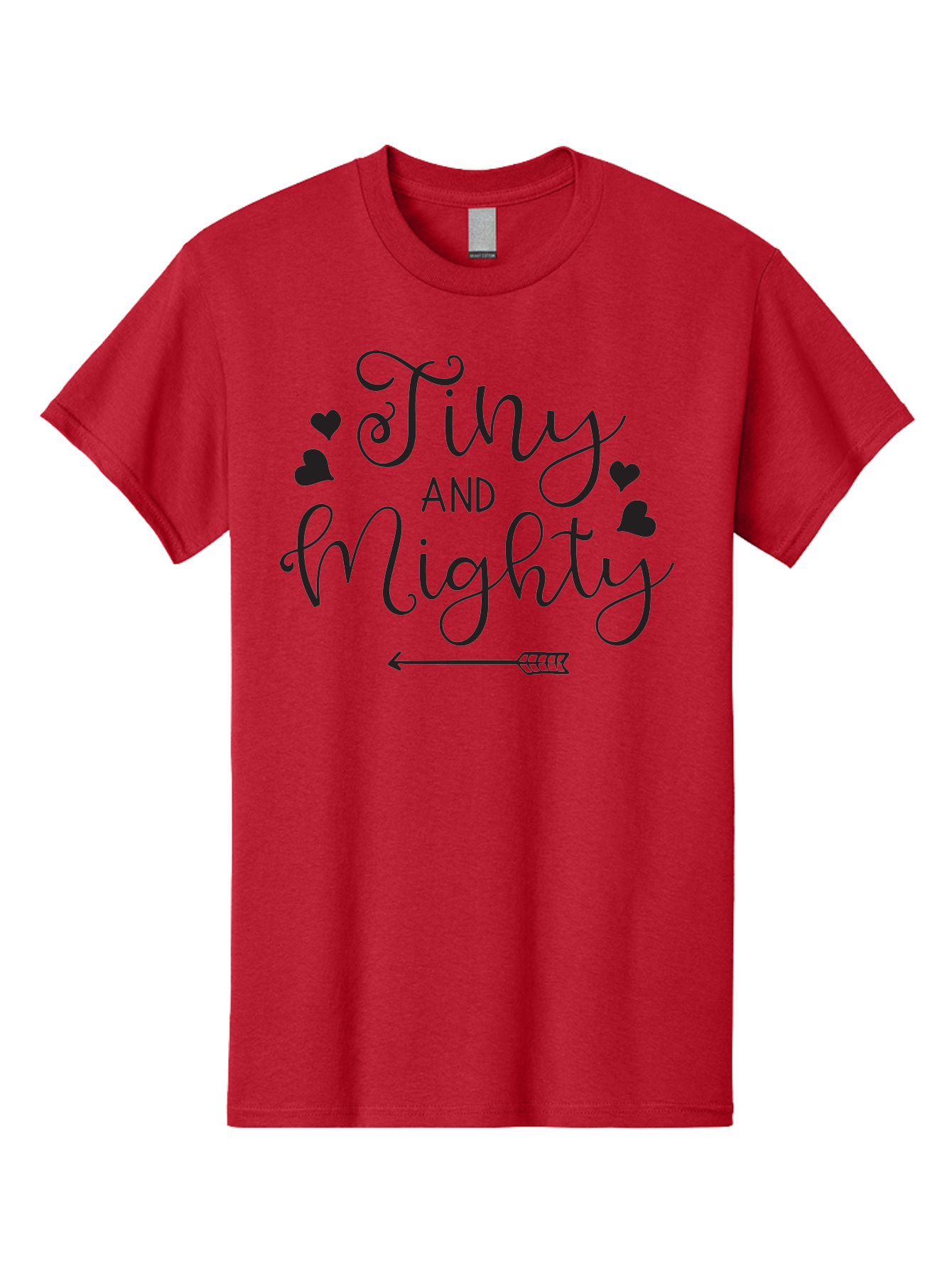 Tiny-And-Mighty Men'S Graphic Tee, 100% Cotton, Comfortable Casual Summer Wear, Machine Washable, Inspirational Quote, Motivational Phrase, Tiny And Mighty, Empowerment, Strong And Confident, Hearts And Arrow, Feminine Typography, Aad256