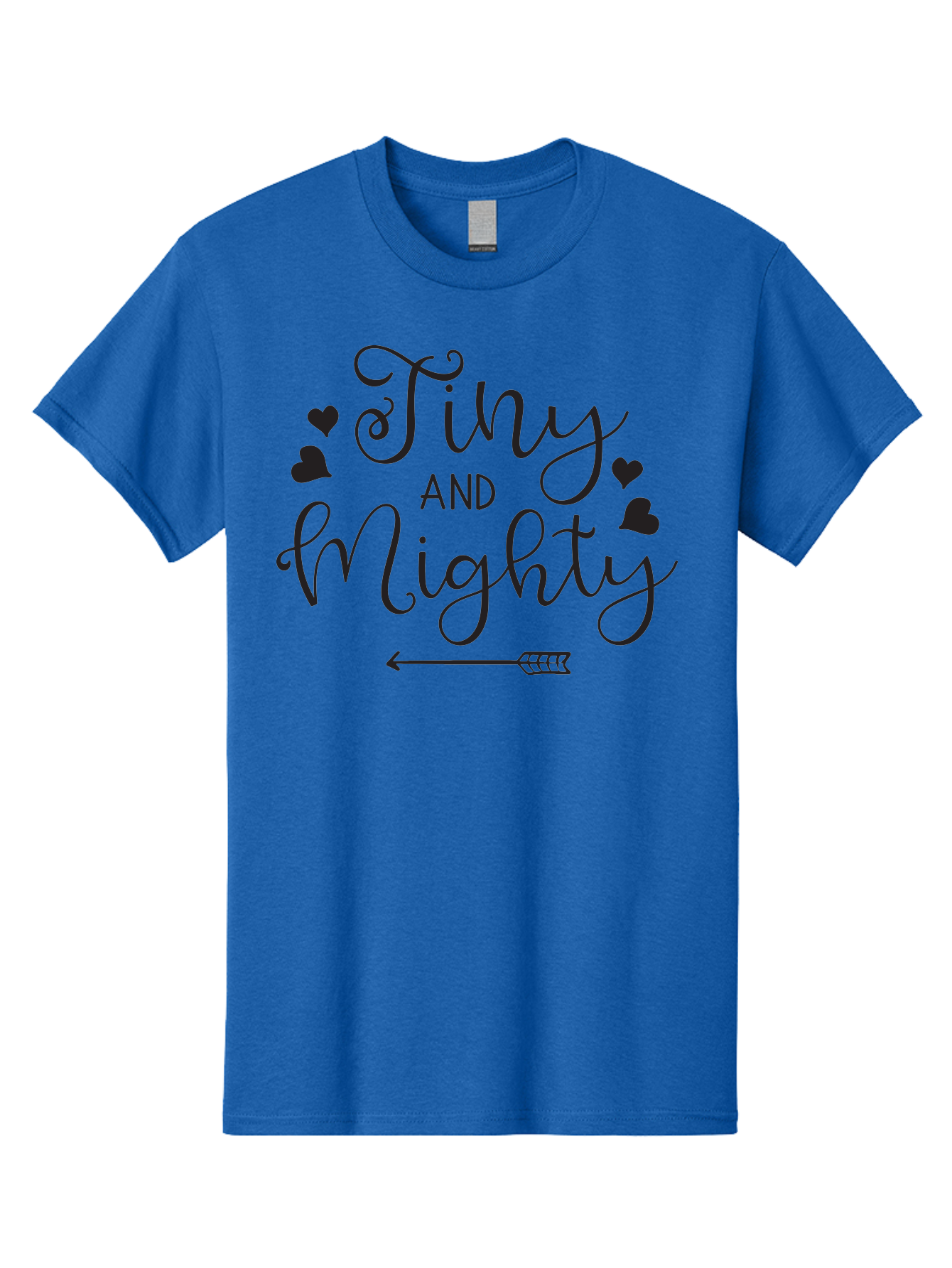 Tiny-And-Mighty Men'S Graphic Tee, 100% Cotton, Comfortable Casual Summer Wear, Machine Washable, Inspirational Quote, Motivational Phrase, Tiny And Mighty, Empowerment, Strong And Confident, Hearts And Arrow, Feminine Typography, Aad256