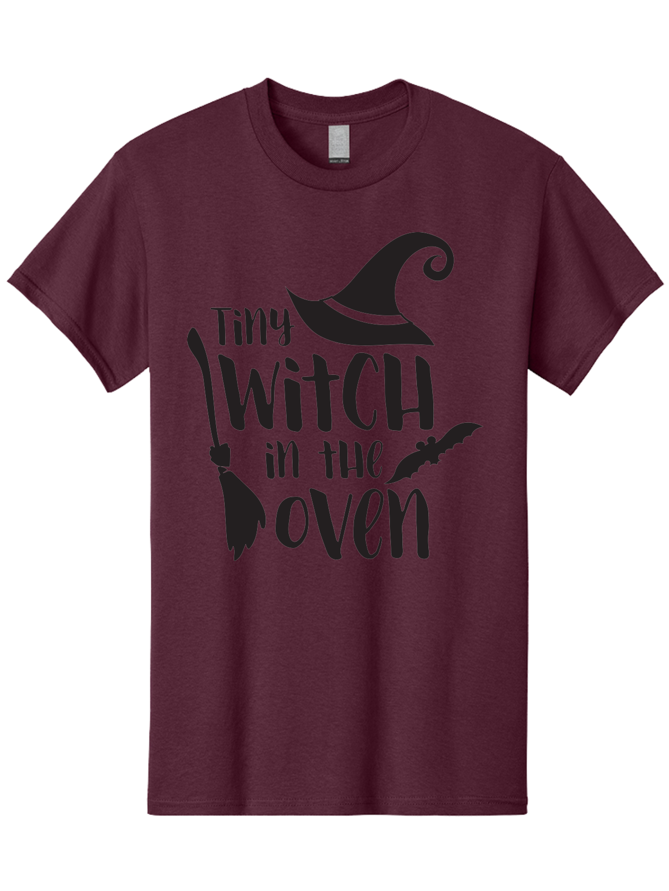 Tiny-Witch-In-The-Oven Men'S Graphic Tee, 100% Cotton, Comfortable Casual Summer Wear, Machine Washable, Halloween Quote, Funny Pregnancy Announcement, Tiny Witch, Broomstick, Witch Hat, Bats, Pregnancy Reveal, Halloween Pregnancy, Aad258