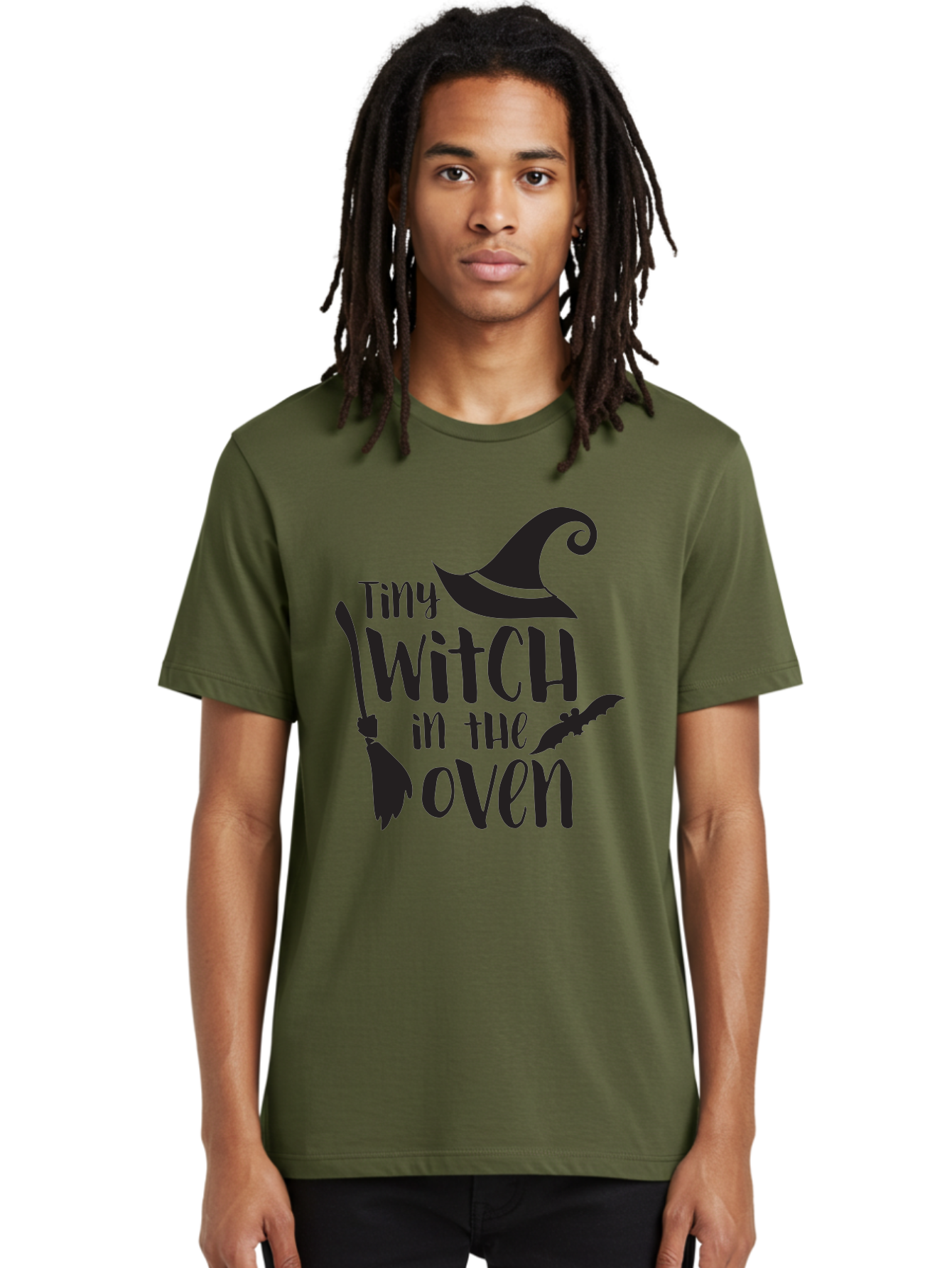 Tiny-Witch-In-The-Oven Men'S Graphic Tee, 100% Cotton, Comfortable Casual Summer Wear, Machine Washable, Halloween Quote, Funny Pregnancy Announcement, Tiny Witch, Broomstick, Witch Hat, Bats, Pregnancy Reveal, Halloween Pregnancy, Aad258