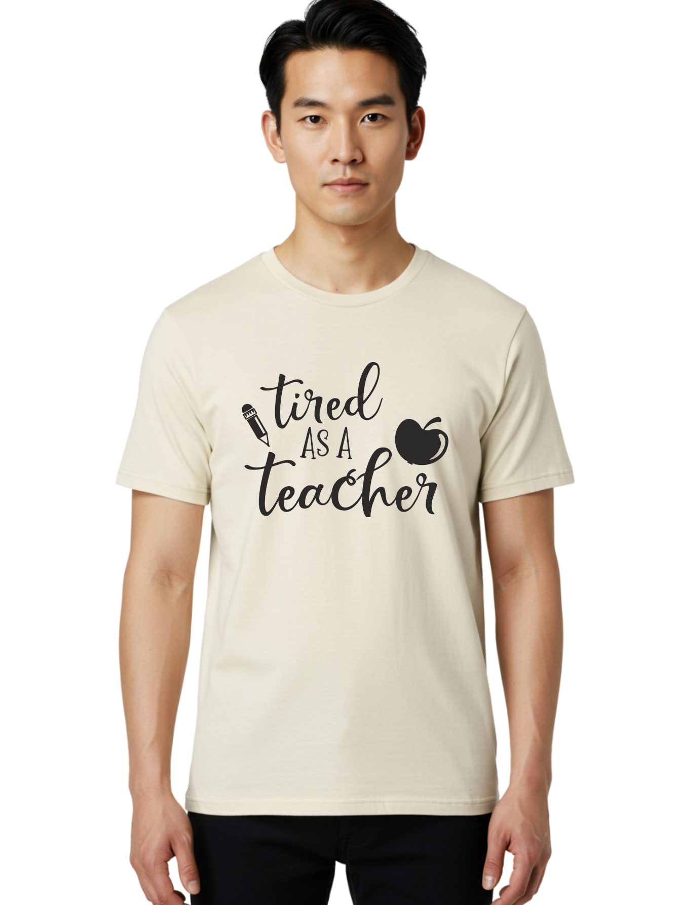 Tired-As-A-Teacher Men'S Graphic Tee, 100% Cotton, Comfortable Casual Summer Wear, Machine Washable, Tired As A Teacher, Teacher Quote, Funny Teacher Quote, Teacher Humor, Teacher Quotes, Apple, Pencil, Teacher Life Aad259