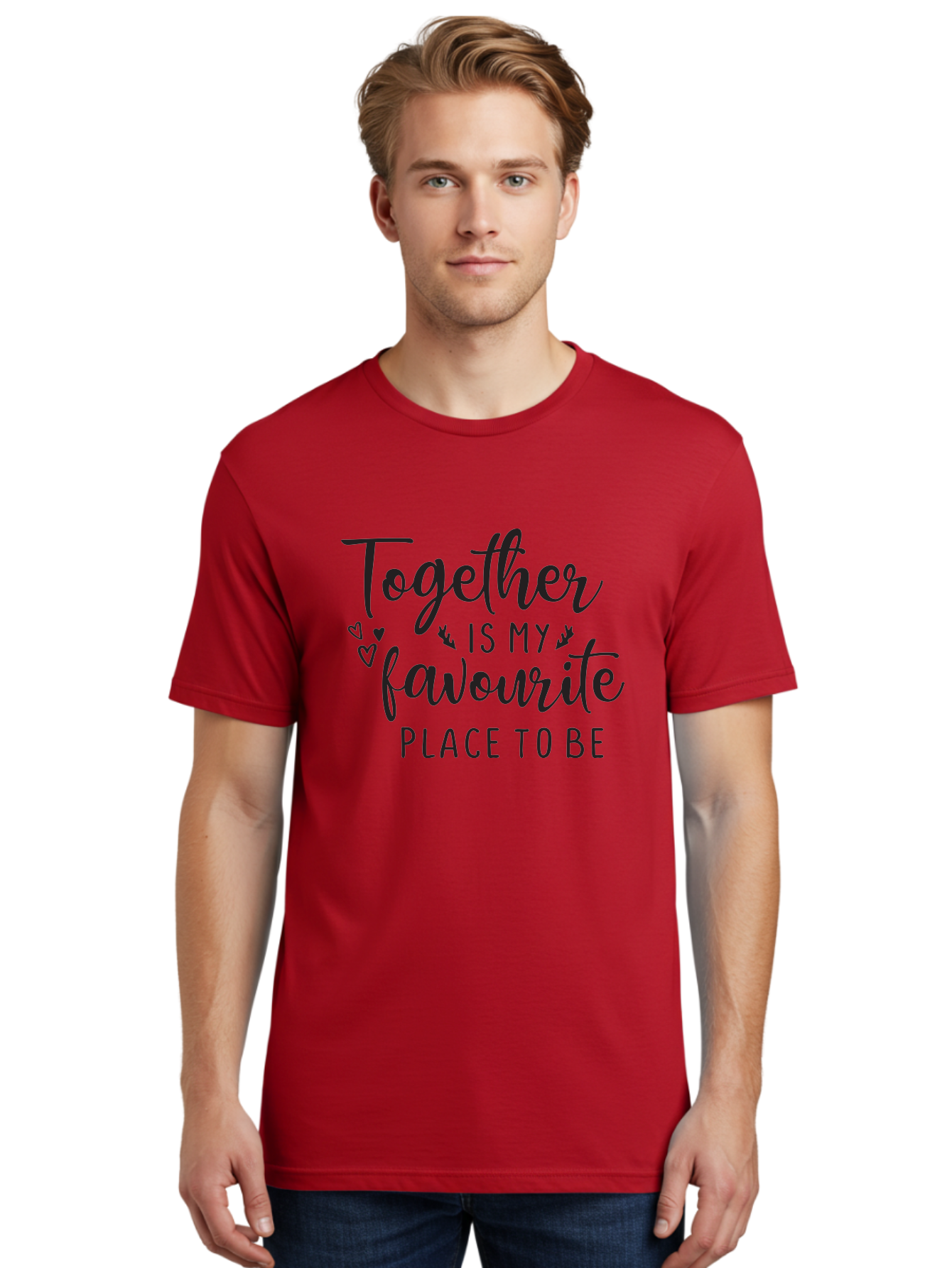 Together-Is-My-Favourite-Place-To-Be Men'S Graphic Tee, 100% Cotton, Comfortable Casual Summer Wear, Machine Washable, Together Forever, Love Quotes, Couple Goals, Romantic Quotes, Heartwarming Phrases, Togetherness, Relationship Quotes, Aad265