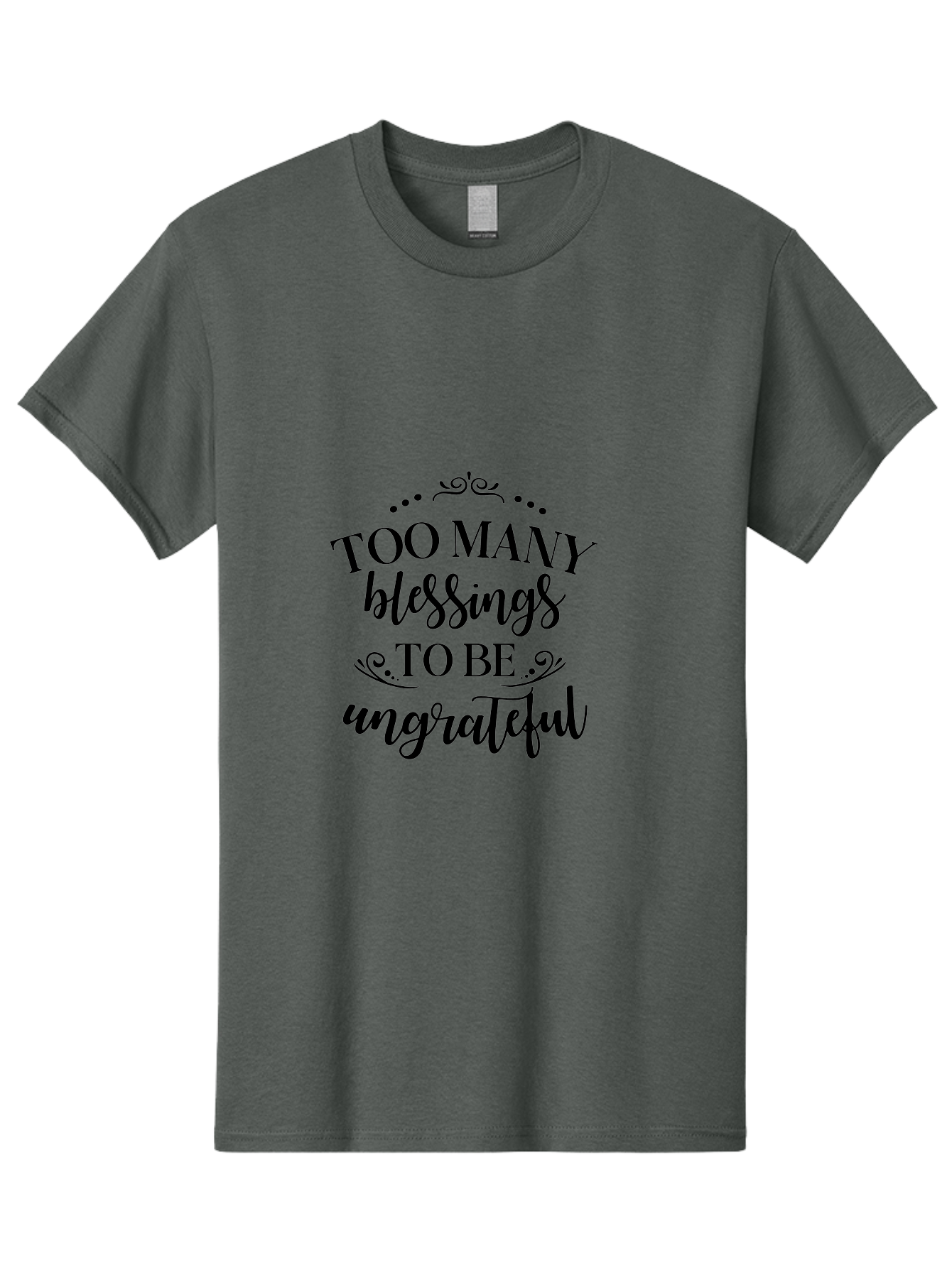 Too-Many-Blessings Men'S Graphic Tee, 100% Cotton, Comfortable Casual Summer Wear, Machine Washable, Inspirational Quote, Gratitude, Positivity, Blessings, Motivational Phrase, Too Many Blessings To Be Ungrateful, Black Text On Green Aad266