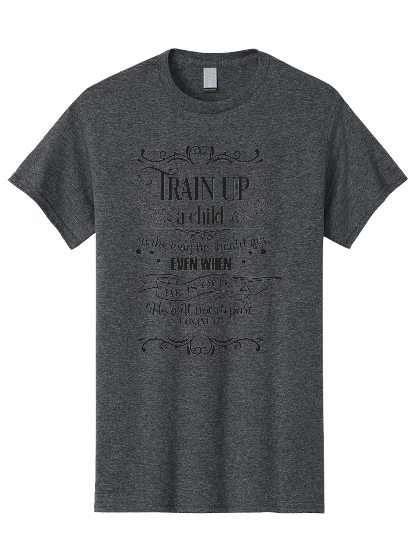 Train-Up-A-Child Men'S Graphic Tee, 100% Cotton, Comfortable Casual Summer Wear, Machine Washable, Inspirational Quote, Biblical Verse, Proverbs 22:6, Parenting Advice, Child Upbringing, Scripture Art, Typographic Design, Feather Graphics, Aad268