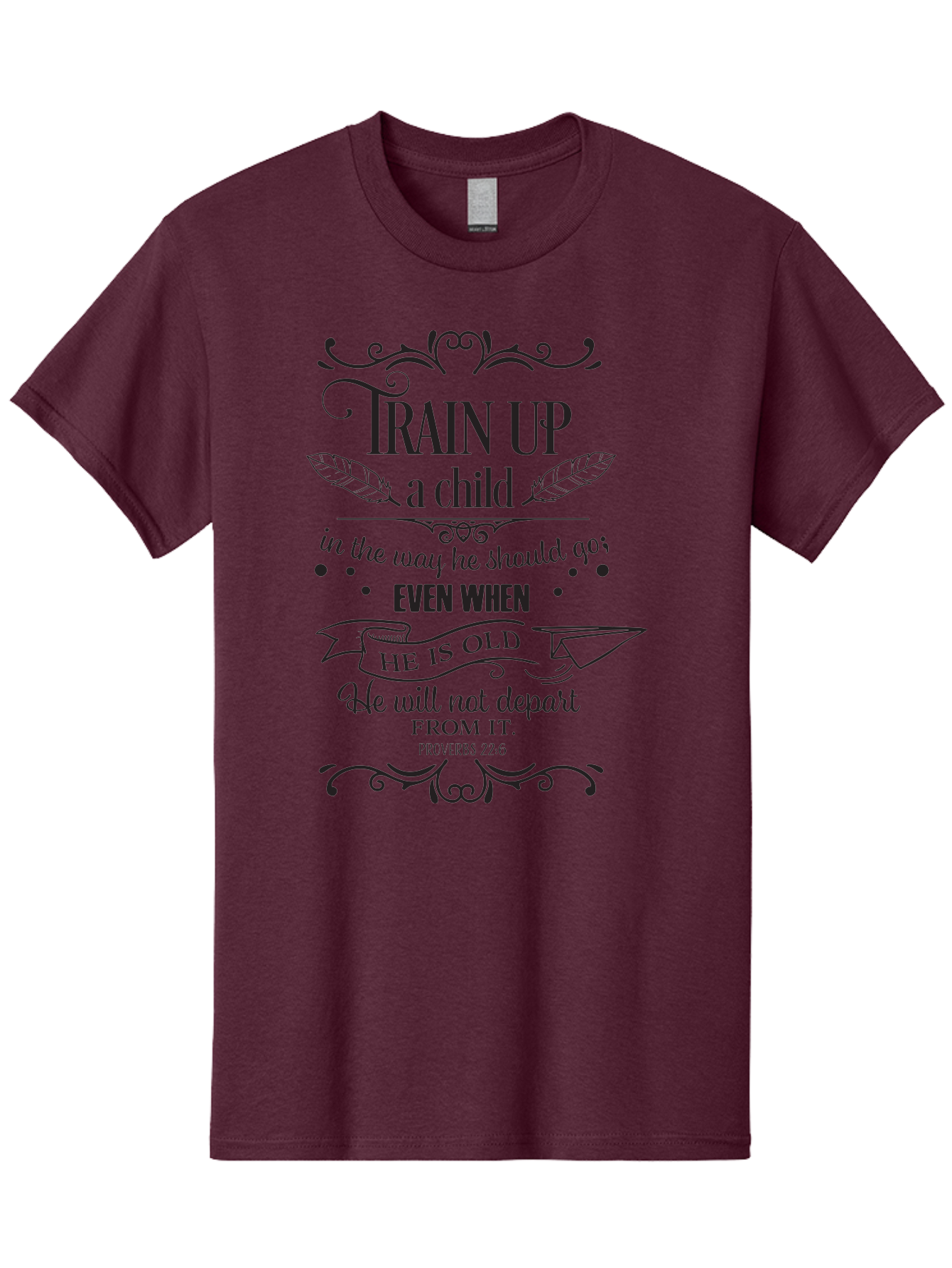 Train-Up-A-Child Men'S Graphic Tee, 100% Cotton, Comfortable Casual Summer Wear, Machine Washable, Inspirational Quote, Biblical Verse, Proverbs 22:6, Parenting Advice, Child Upbringing, Scripture Art, Typographic Design, Feather Graphics, Aad268