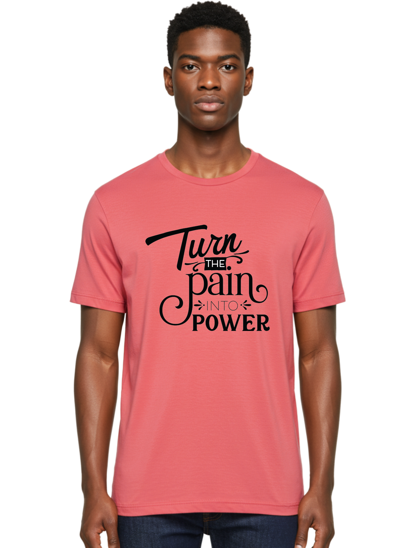 Turn-The-Pain-Into-Power Men'S Graphic Tee, 100% Cotton, Comfortable Casual Summer Wear, Machine Washable, Motivational Quote, Inspirational Phrase, Overcoming Adversity, Inner Strength, Personal Growth, Empowerment, Mental Toughness, Aad274
