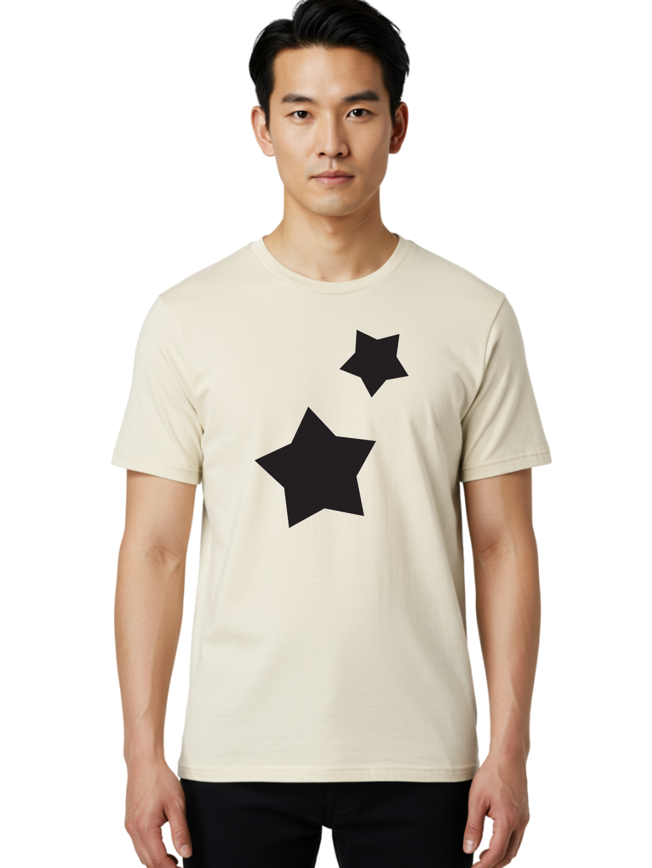 Two-Black-Stars Men'S Graphic Tee, 100% Cotton, Comfortable Casual Summer Wear, Machine Washable, Star Silhouettes, Black Stars, Simple Shapes, Minimalist Design, Abstract Art, Celestial Theme, Graphic Elements, Creative Design Aad275