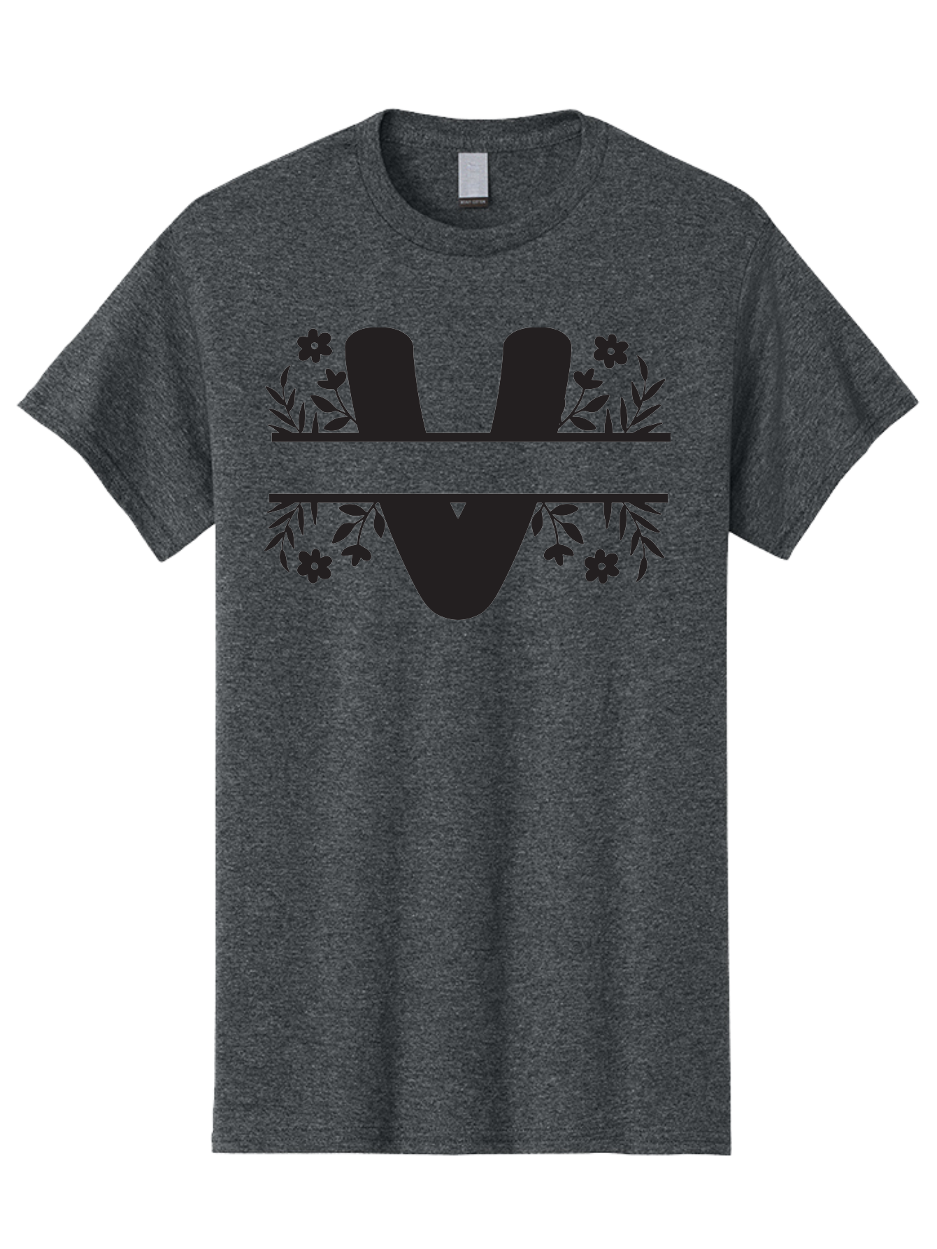 W-1 Men'S Graphic Tee, 100% Cotton, Comfortable Casual Summer Wear, Machine Washable, Stylish Letter W, Floral Design, Black Silhouette, Decorative Flowers, Minimalist Art, Elegant Typography, Modern Graphic Design Aad281