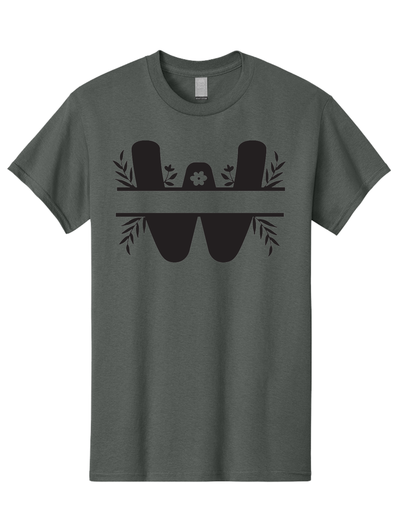 W-Logo Men'S Graphic Tee, 100% Cotton, Comfortable Casual Summer Wear, Machine Washable, Stylized Letter W, Floral Motifs, Minimalist Design, Black Silhouette, Leafy Pattern, Four-Leaf Clover Aad283