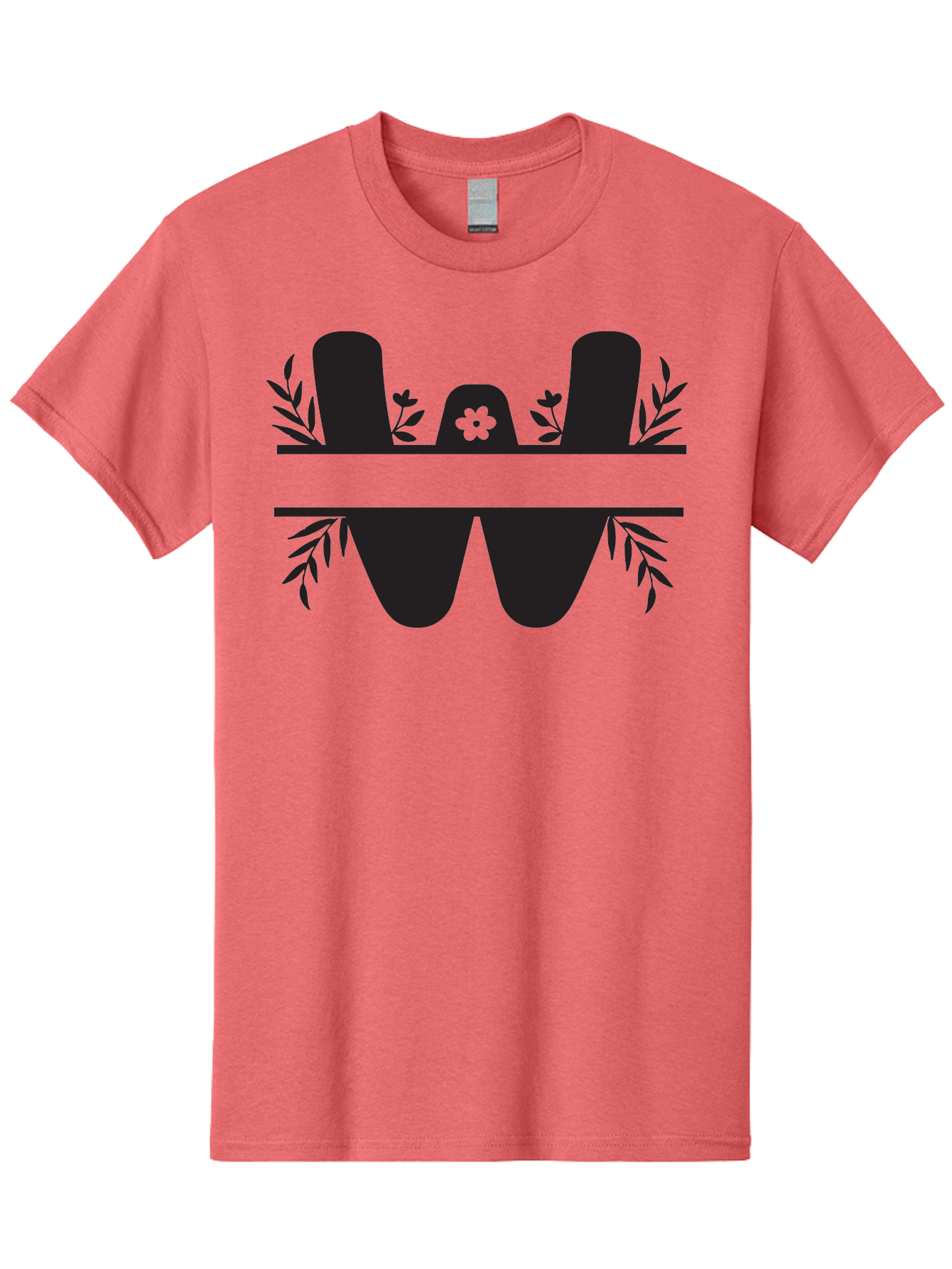 W-Logo Men'S Graphic Tee, 100% Cotton, Comfortable Casual Summer Wear, Machine Washable, Stylized Letter W, Floral Motifs, Minimalist Design, Black Silhouette, Leafy Pattern, Four-Leaf Clover Aad283