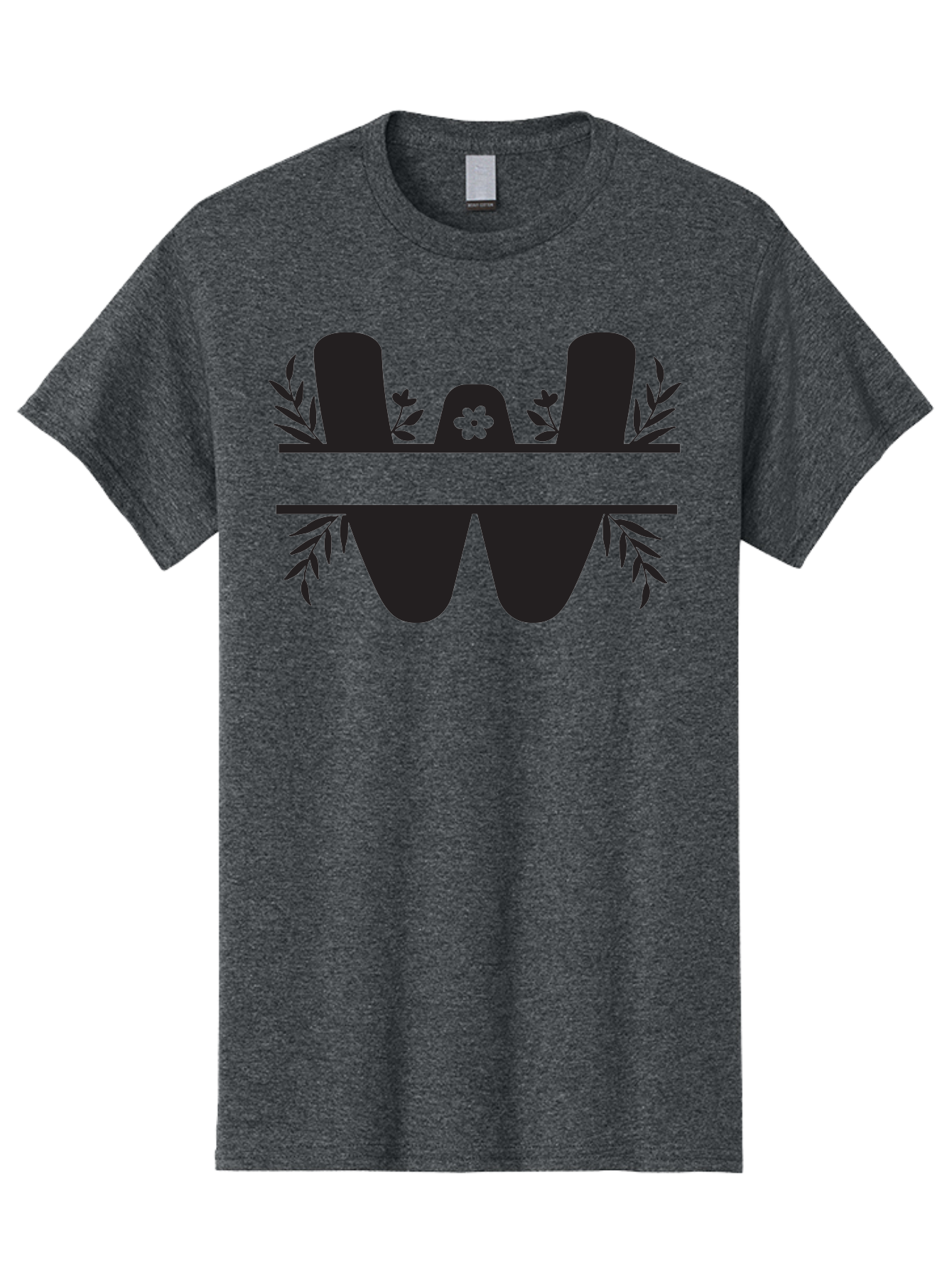 W-Logo Men'S Graphic Tee, 100% Cotton, Comfortable Casual Summer Wear, Machine Washable, Stylized Letter W, Floral Motifs, Minimalist Design, Black Silhouette, Leafy Pattern, Four-Leaf Clover Aad283