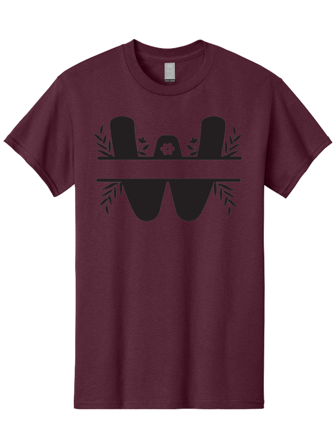 W-Logo Men'S Graphic Tee, 100% Cotton, Comfortable Casual Summer Wear, Machine Washable, Stylized Letter W, Floral Motifs, Minimalist Design, Black Silhouette, Leafy Pattern, Four-Leaf Clover Aad283