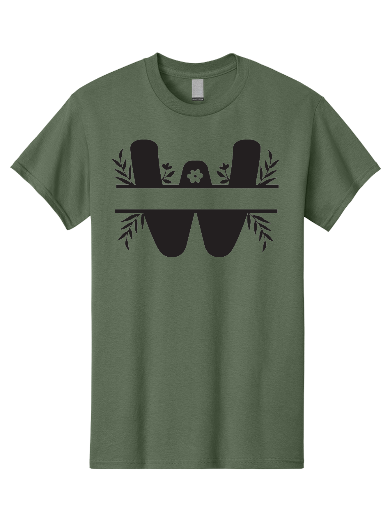 W-Logo Men'S Graphic Tee, 100% Cotton, Comfortable Casual Summer Wear, Machine Washable, Stylized Letter W, Floral Motifs, Minimalist Design, Black Silhouette, Leafy Pattern, Four-Leaf Clover Aad283