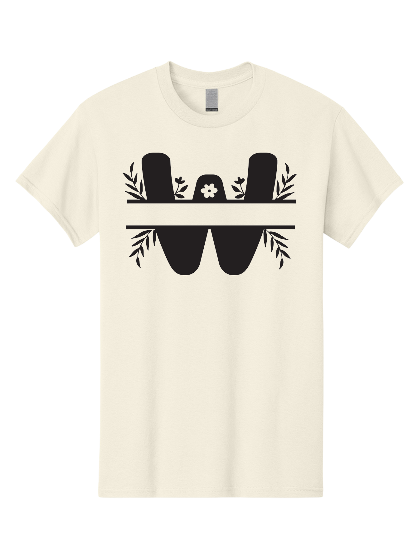 W-Logo Men'S Graphic Tee, 100% Cotton, Comfortable Casual Summer Wear, Machine Washable, Stylized Letter W, Floral Motifs, Minimalist Design, Black Silhouette, Leafy Pattern, Four-Leaf Clover Aad283