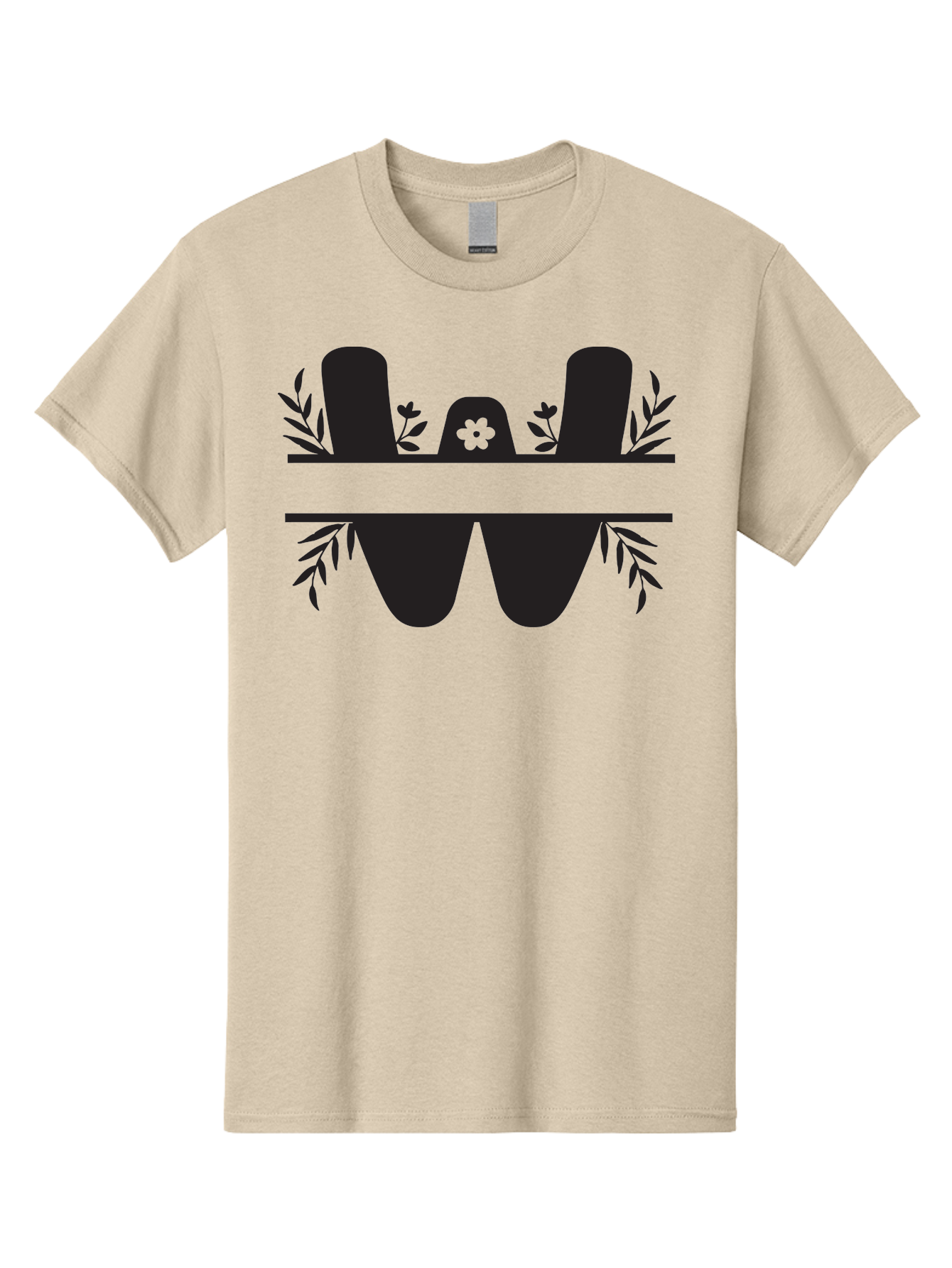 W-Logo Men'S Graphic Tee, 100% Cotton, Comfortable Casual Summer Wear, Machine Washable, Stylized Letter W, Floral Motifs, Minimalist Design, Black Silhouette, Leafy Pattern, Four-Leaf Clover Aad283