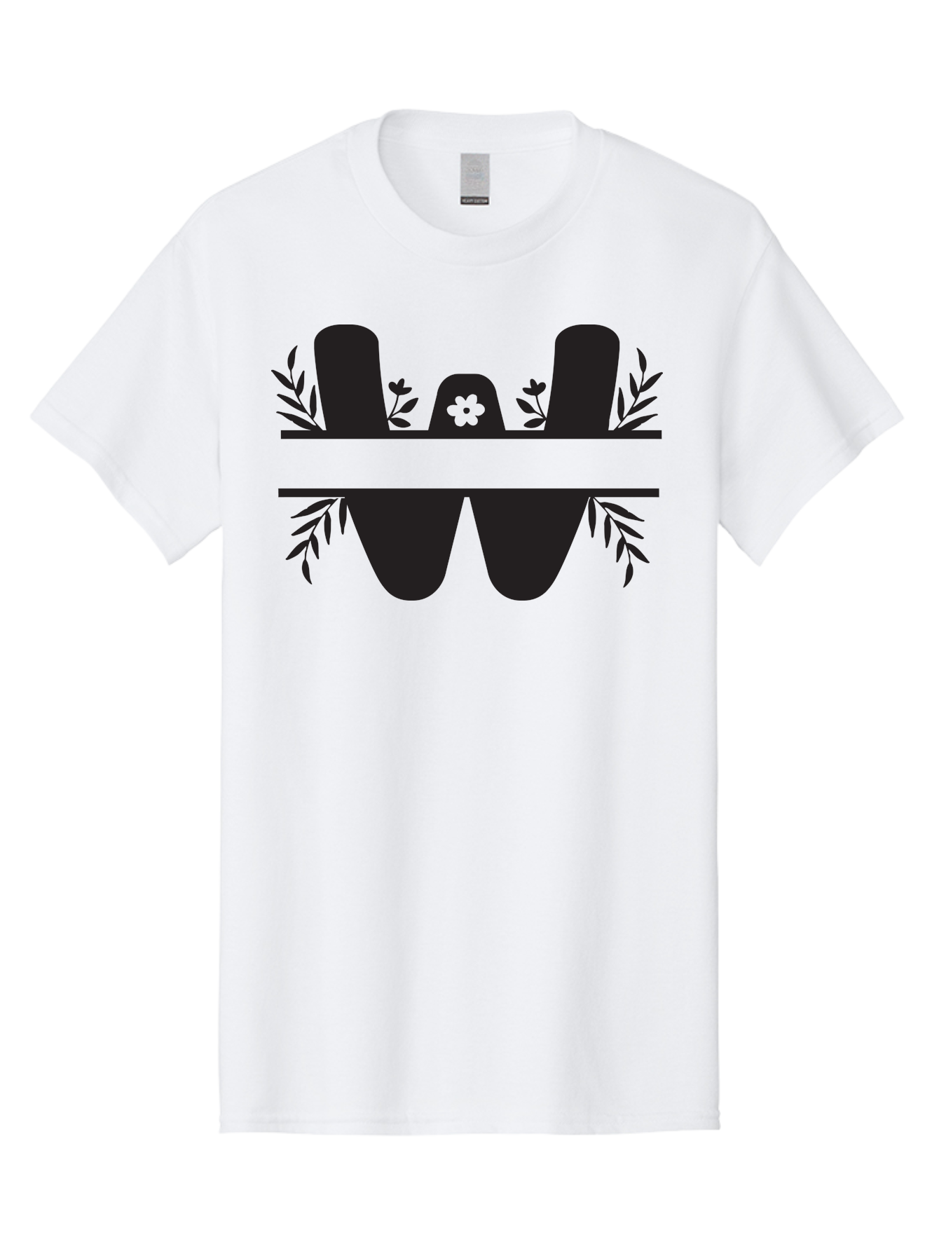 W-Logo Men'S Graphic Tee, 100% Cotton, Comfortable Casual Summer Wear, Machine Washable, Stylized Letter W, Floral Motifs, Minimalist Design, Black Silhouette, Leafy Pattern, Four-Leaf Clover Aad283