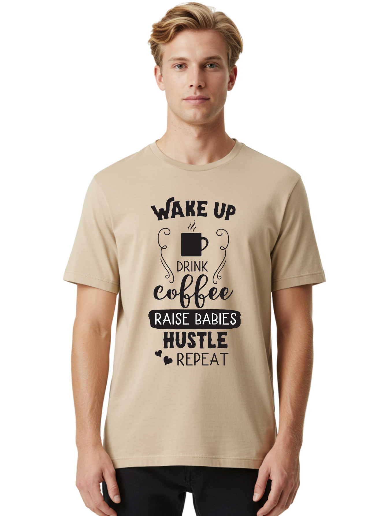 Wake-Up-Drink-Coffee Men'S Graphic Tee, 100% Cotton, Comfortable Casual Summer Wear, Machine Washable, Coffee Quote, Morning Motivation, Parenting Humor, Daily Grind, Coffee Lover, Hustle Culture, Mom Life, Funny Quote, Inspirational Quote Aad285