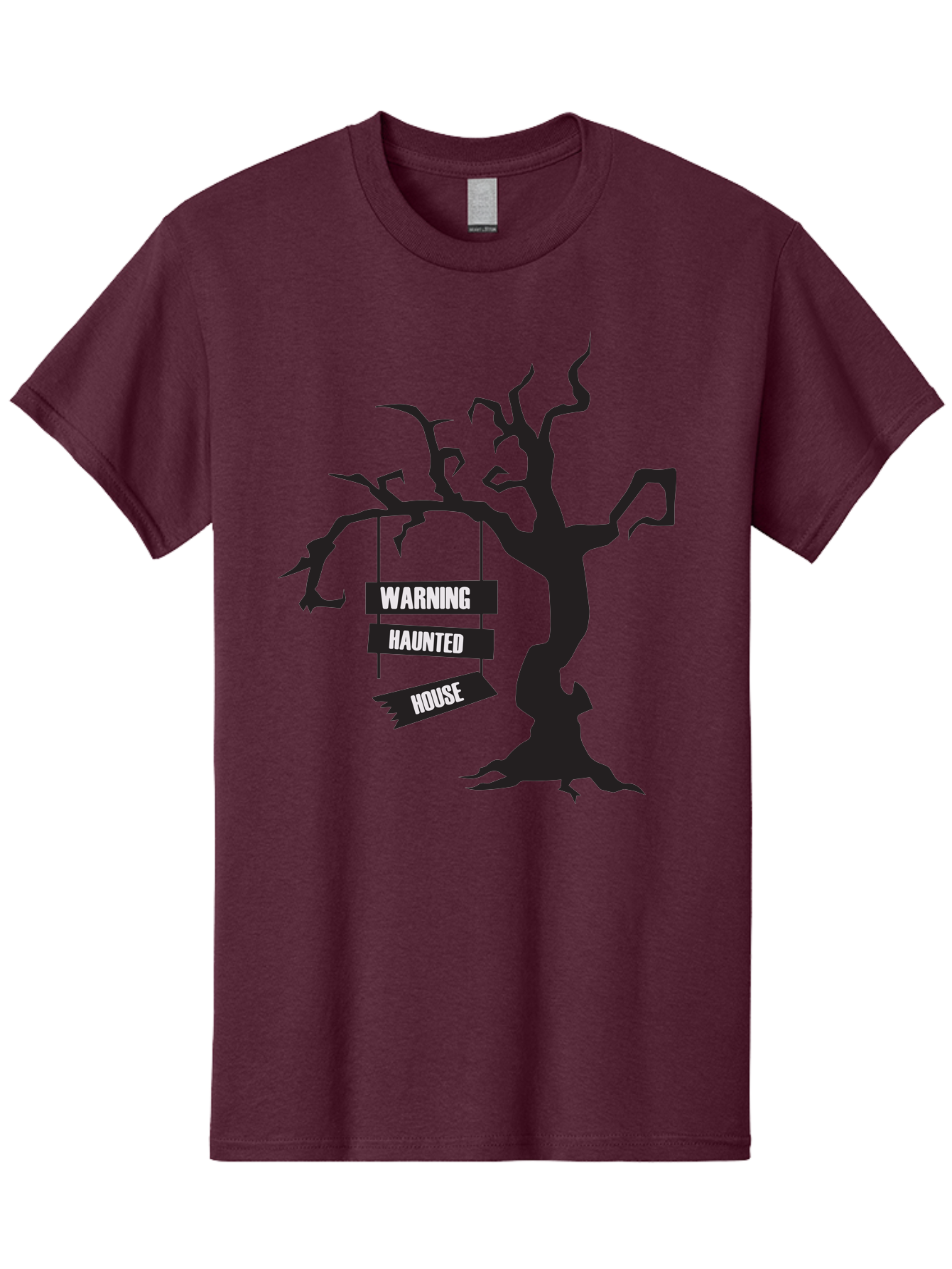 Warning-Haunted-House Men'S Graphic Tee, 100% Cotton, Comfortable Casual Summer Wear, Machine Washable, Haunted House, Spooky Tree, Warning Signs, Halloween Decorations, Scary Silhouettes, Haunted House Signs, Halloween Graphics, Aad287