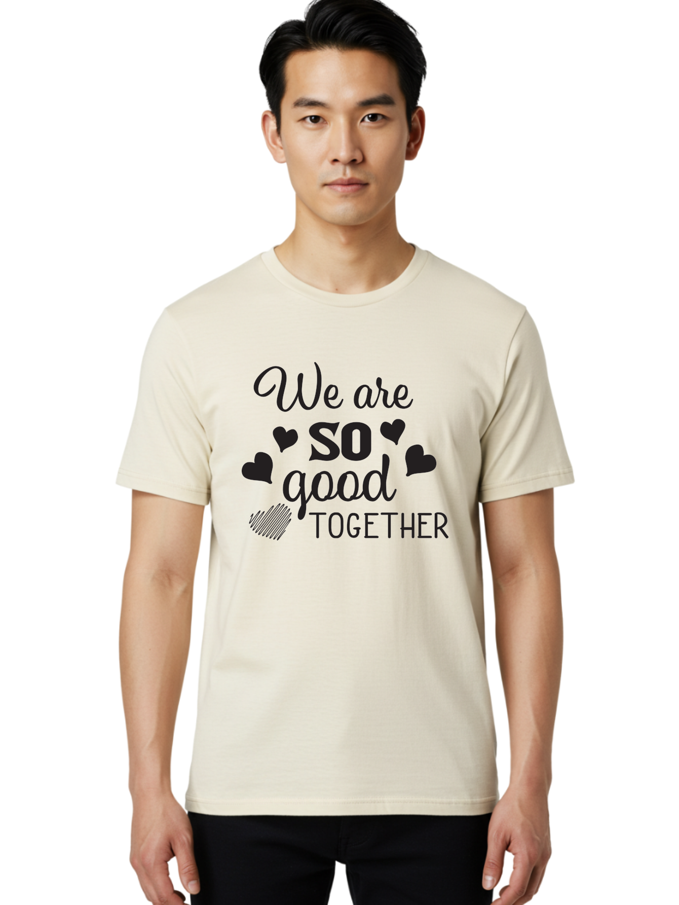 We-Are-So-Good-Together Men'S Graphic Tee, 100% Cotton, Comfortable Casual Summer Wear, Machine Washable, Love Quote, Couple Goals, Hearts, Positive Affirmation, Relationship Quote, Black Typography, Heartfelt Message, Together Forever Aad290