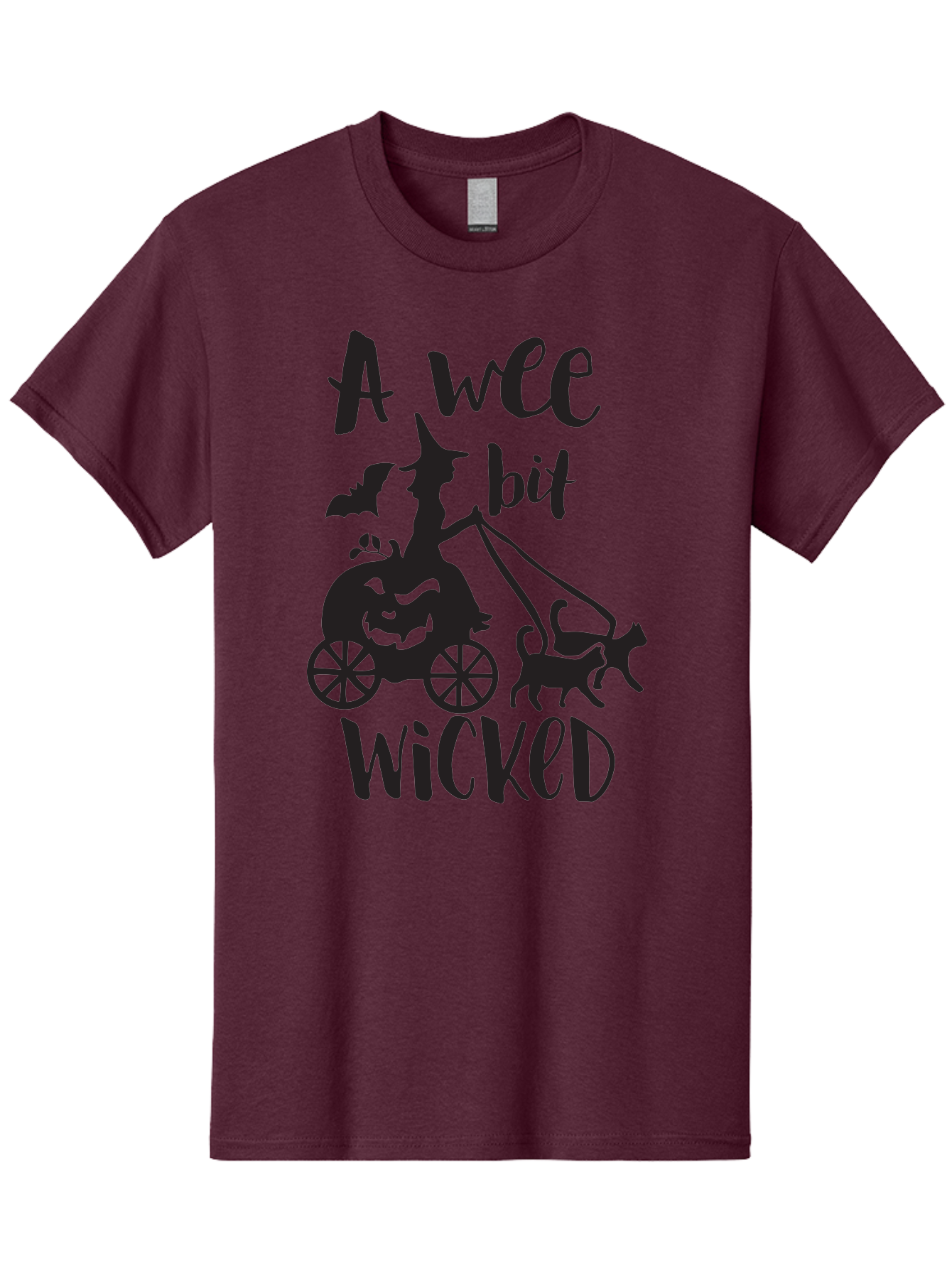 Wee-Bit-Wicked Men'S Graphic Tee, 100% Cotton, Comfortable Casual Summer Wear, Machine Washable, Witch Riding Pumpkin Cart, Black Cats, Bats, Halloween Silhouette, Spooky Scene, Halloween Decorations, Witchy Vibes, Jack-O-Lantern, Aad293