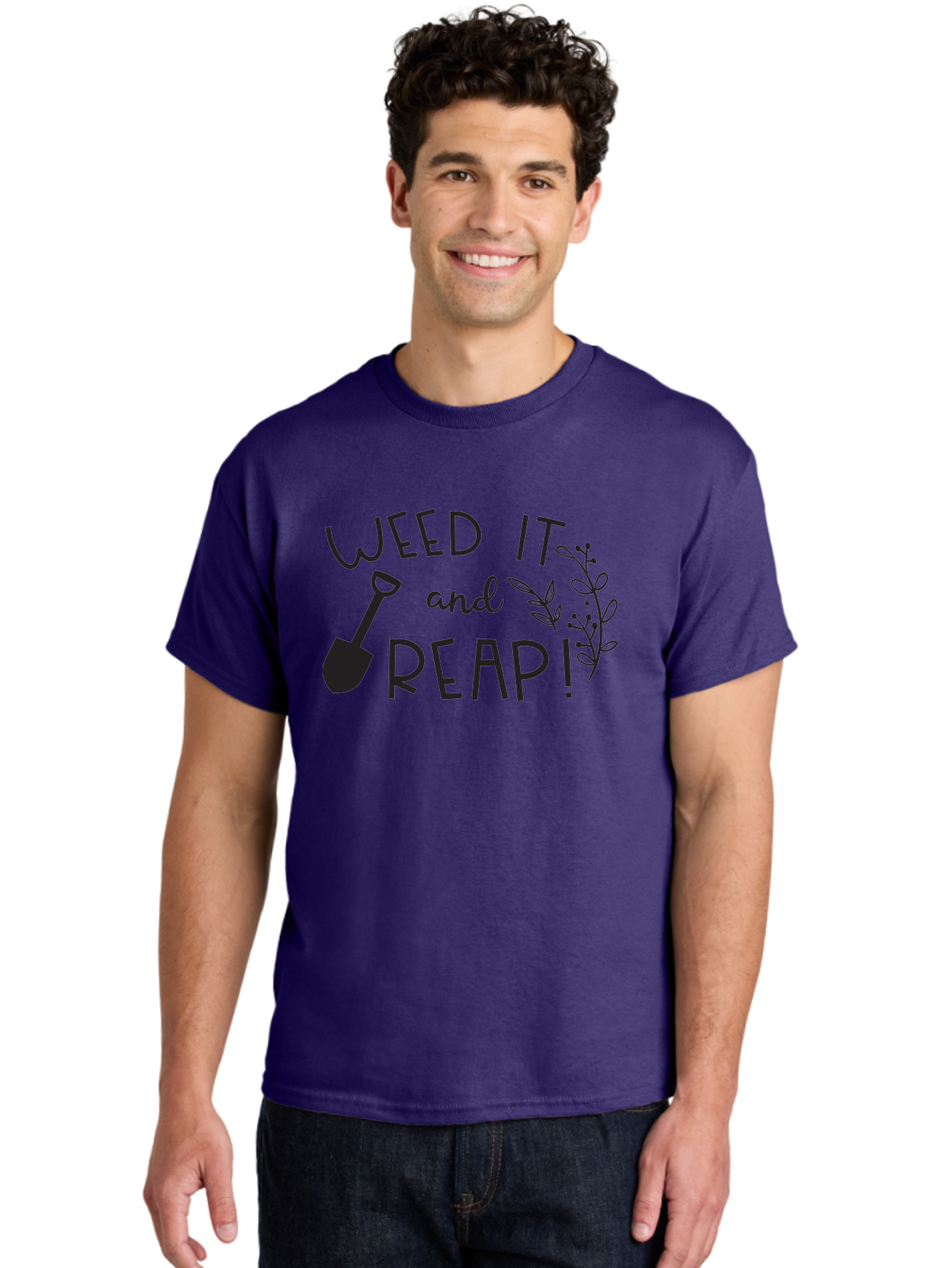 Weed-It-And-Reap Men'S Graphic Tee, 100% Cotton, Comfortable Casual Summer Wear, Machine Washable, Gardening Humor, Weed It And Reap, Funny Gardening Quote, Garden Inspiration, Shovel Illustration, Plant Design, Gardening Puns, Yard Work, Aad294