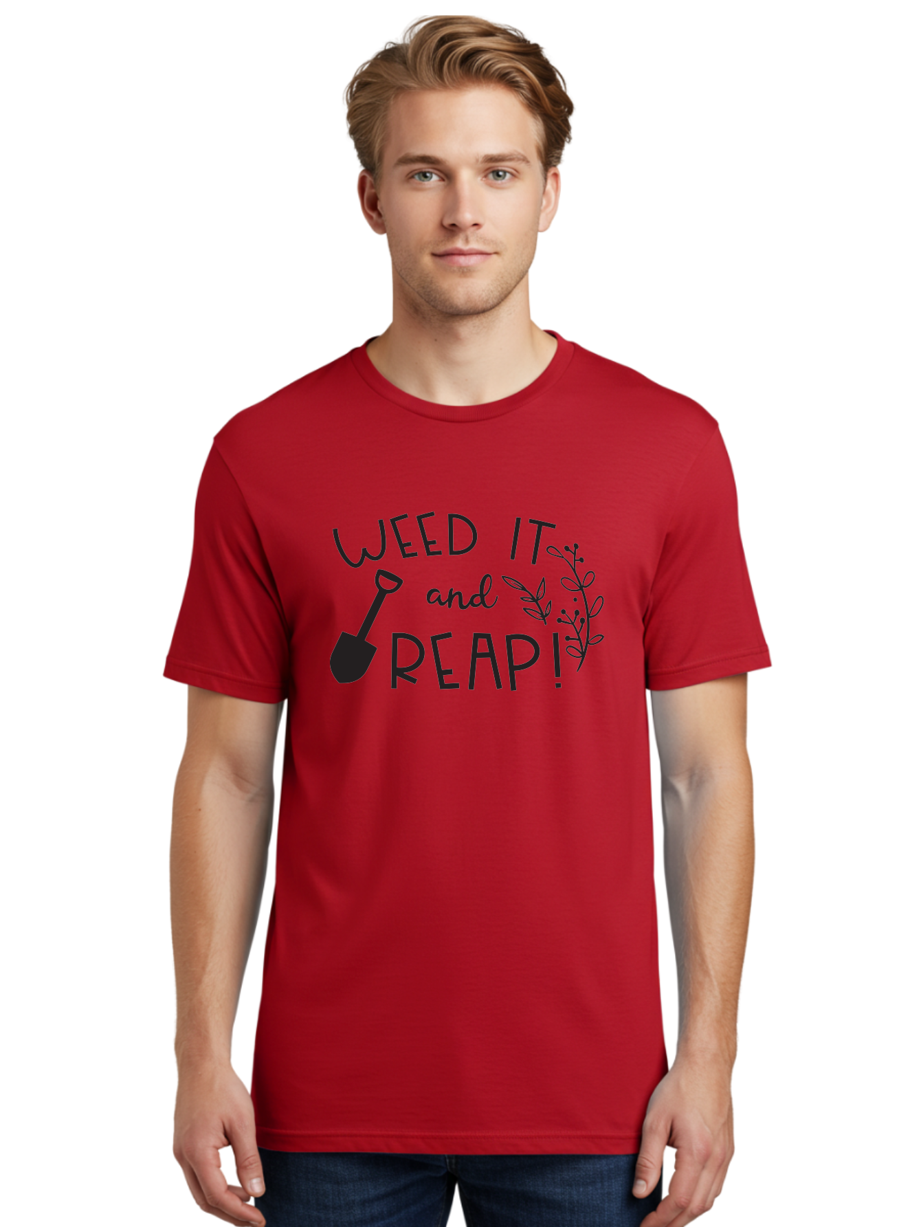 Weed-It-And-Reap Men'S Graphic Tee, 100% Cotton, Comfortable Casual Summer Wear, Machine Washable, Gardening Humor, Weed It And Reap, Funny Gardening Quote, Garden Inspiration, Shovel Illustration, Plant Design, Gardening Puns, Yard Work, Aad294