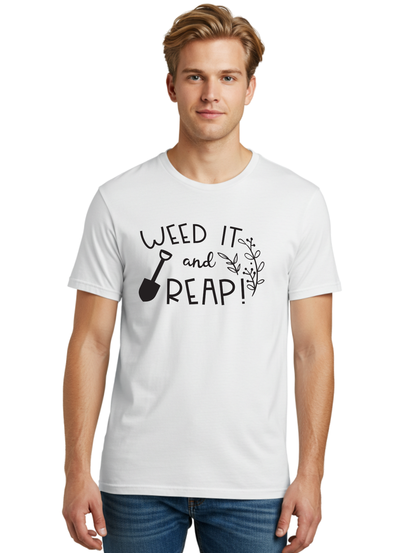 Weed-It-And-Reap Men'S Graphic Tee, 100% Cotton, Comfortable Casual Summer Wear, Machine Washable, Gardening Humor, Weed It And Reap, Funny Gardening Quote, Garden Inspiration, Shovel Illustration, Plant Design, Gardening Puns, Yard Work, Aad294