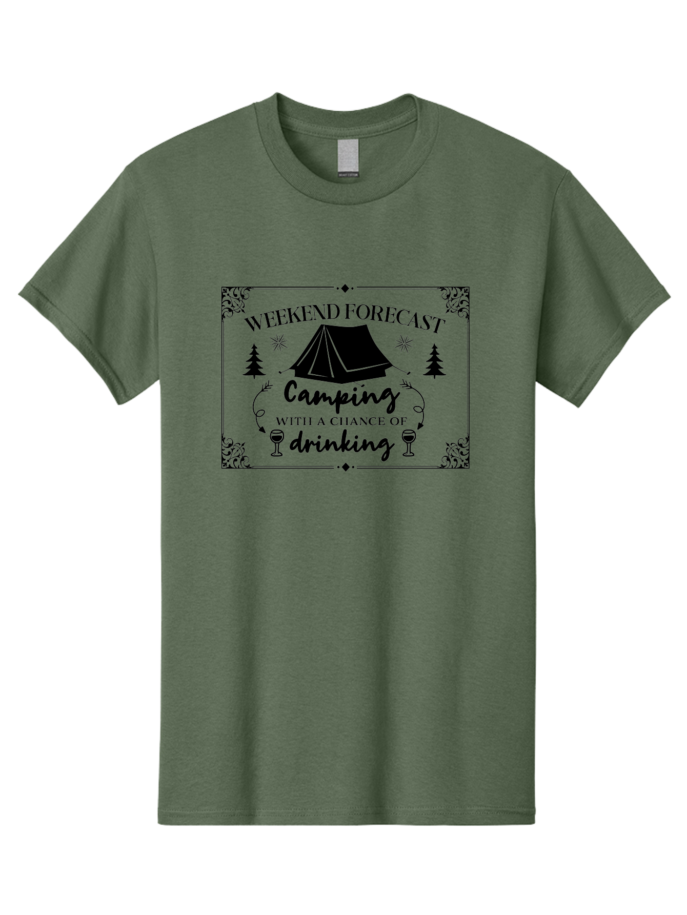 Weekend-Forecast Men'S Graphic Tee, 100% Cotton, Comfortable Casual Summer Wear, Machine Washable, Camping Trip, Weekend Getaway, Outdoor Adventure, Wine Glasses, Forest Scenery, Camping Tent, Stars, Nature Escape, Relaxation, Fun Times Aad295