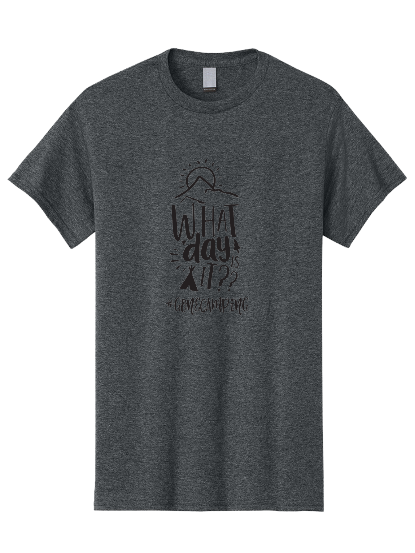 What-Day-Is-It-Gomecamping Men'S Graphic Tee, 100% Cotton, Comfortable Casual Summer Wear, Machine Washable, Camping Trip, Outdoor Adventure, Nature Escape, Teepee, Mountains, Sun, Stars, Hashtag Gomecamping, Camping Life, Weekend Getaway Aad297