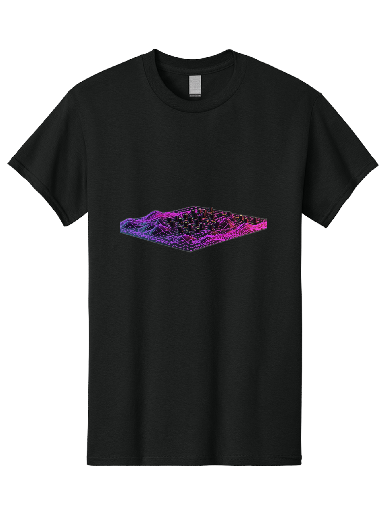 3D-Cityscape-Grid Men'S Graphic Tee, 100% Cotton, Comfortable Casual Summer Wear, Machine Washable, 3D Grid Landscape, Neon Purple And Pink, Futuristic Terrain, Wavy Lines, Grid Pattern, Abstract Geometry, Digital Artwork, Vibrant Colors, Baa000