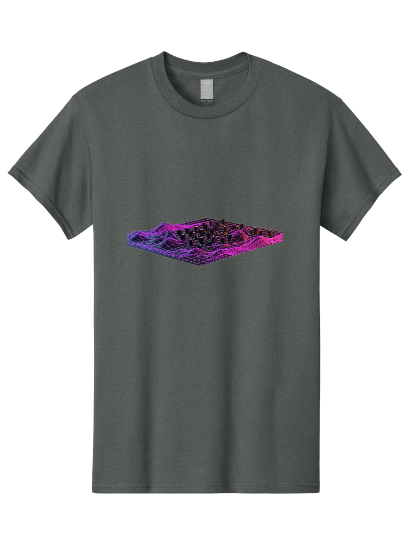 3D-Cityscape-Grid Men'S Graphic Tee, 100% Cotton, Comfortable Casual Summer Wear, Machine Washable, 3D Grid Landscape, Neon Purple And Pink, Futuristic Terrain, Wavy Lines, Grid Pattern, Abstract Geometry, Digital Artwork, Vibrant Colors, Baa000