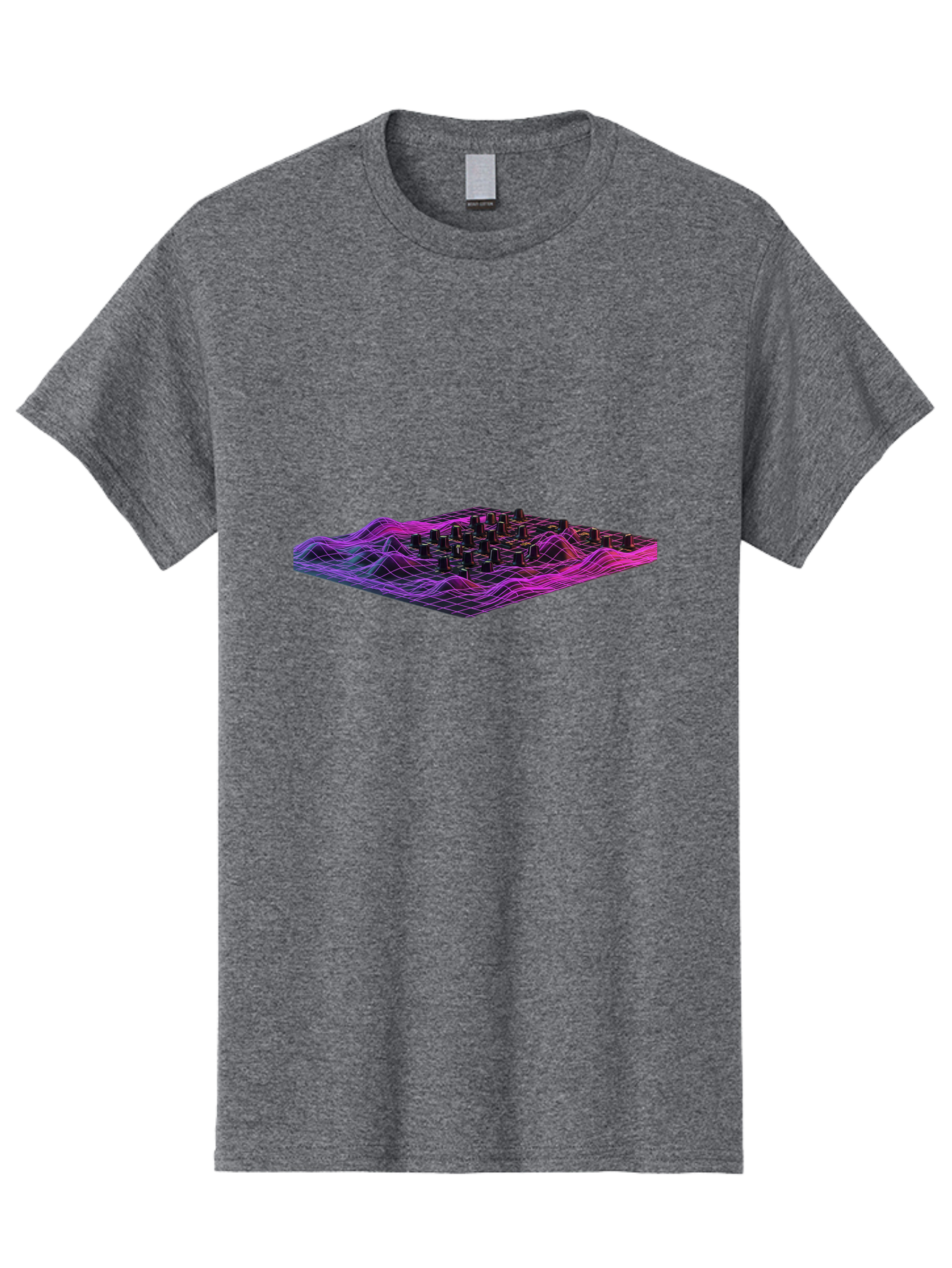 3D-Cityscape-Grid Men'S Graphic Tee, 100% Cotton, Comfortable Casual Summer Wear, Machine Washable, 3D Grid Landscape, Neon Purple And Pink, Futuristic Terrain, Wavy Lines, Grid Pattern, Abstract Geometry, Digital Artwork, Vibrant Colors, Baa000