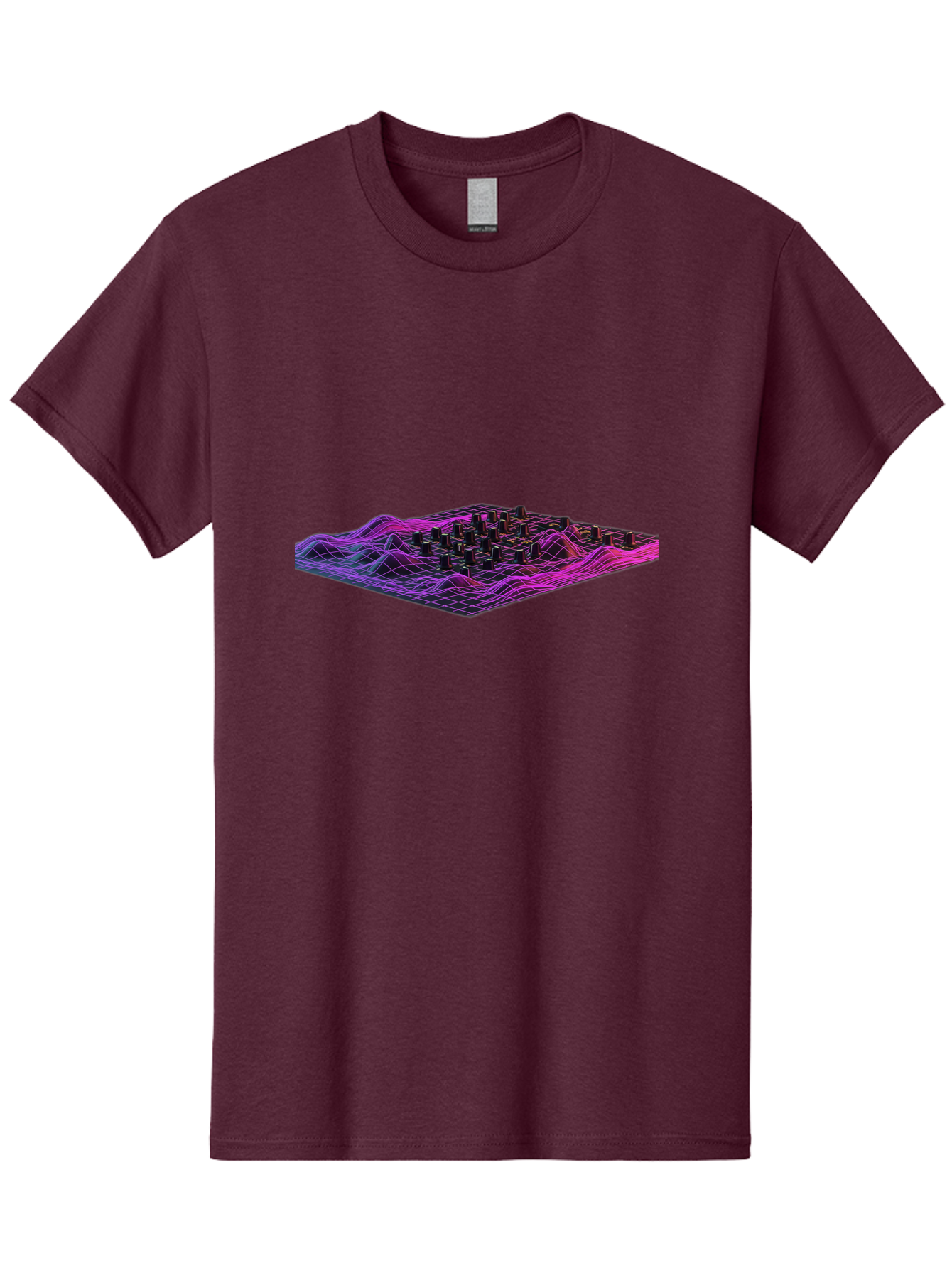 3D-Cityscape-Grid Men'S Graphic Tee, 100% Cotton, Comfortable Casual Summer Wear, Machine Washable, 3D Grid Landscape, Neon Purple And Pink, Futuristic Terrain, Wavy Lines, Grid Pattern, Abstract Geometry, Digital Artwork, Vibrant Colors, Baa000