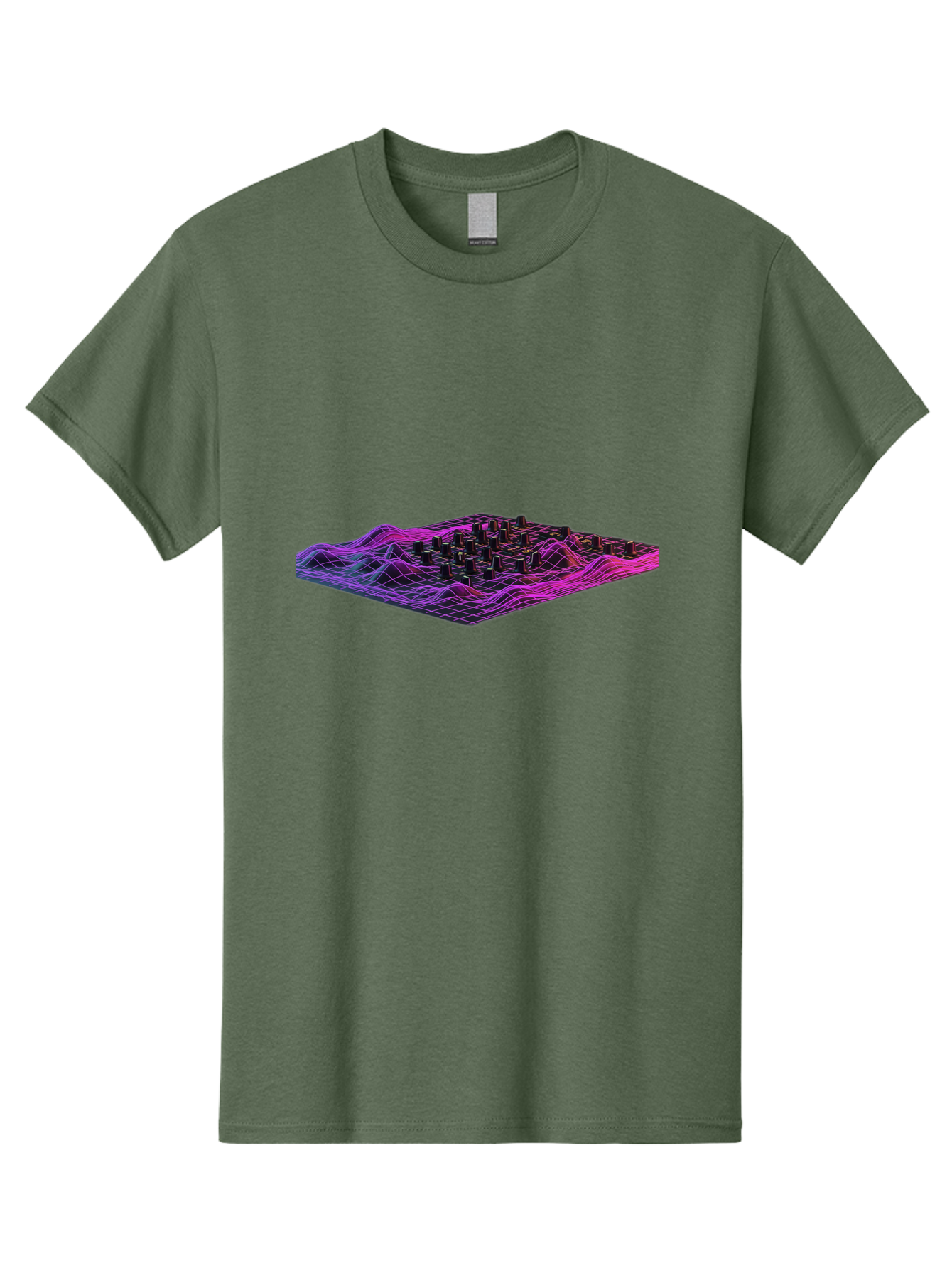 3D-Cityscape-Grid Men'S Graphic Tee, 100% Cotton, Comfortable Casual Summer Wear, Machine Washable, 3D Grid Landscape, Neon Purple And Pink, Futuristic Terrain, Wavy Lines, Grid Pattern, Abstract Geometry, Digital Artwork, Vibrant Colors, Baa000