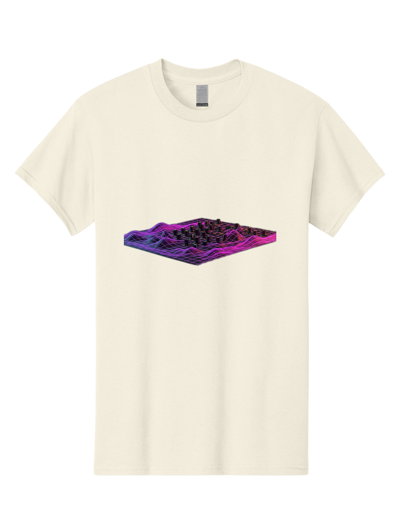 3D-Cityscape-Grid Men'S Graphic Tee, 100% Cotton, Comfortable Casual Summer Wear, Machine Washable, 3D Grid Landscape, Neon Purple And Pink, Futuristic Terrain, Wavy Lines, Grid Pattern, Abstract Geometry, Digital Artwork, Vibrant Colors, Baa000